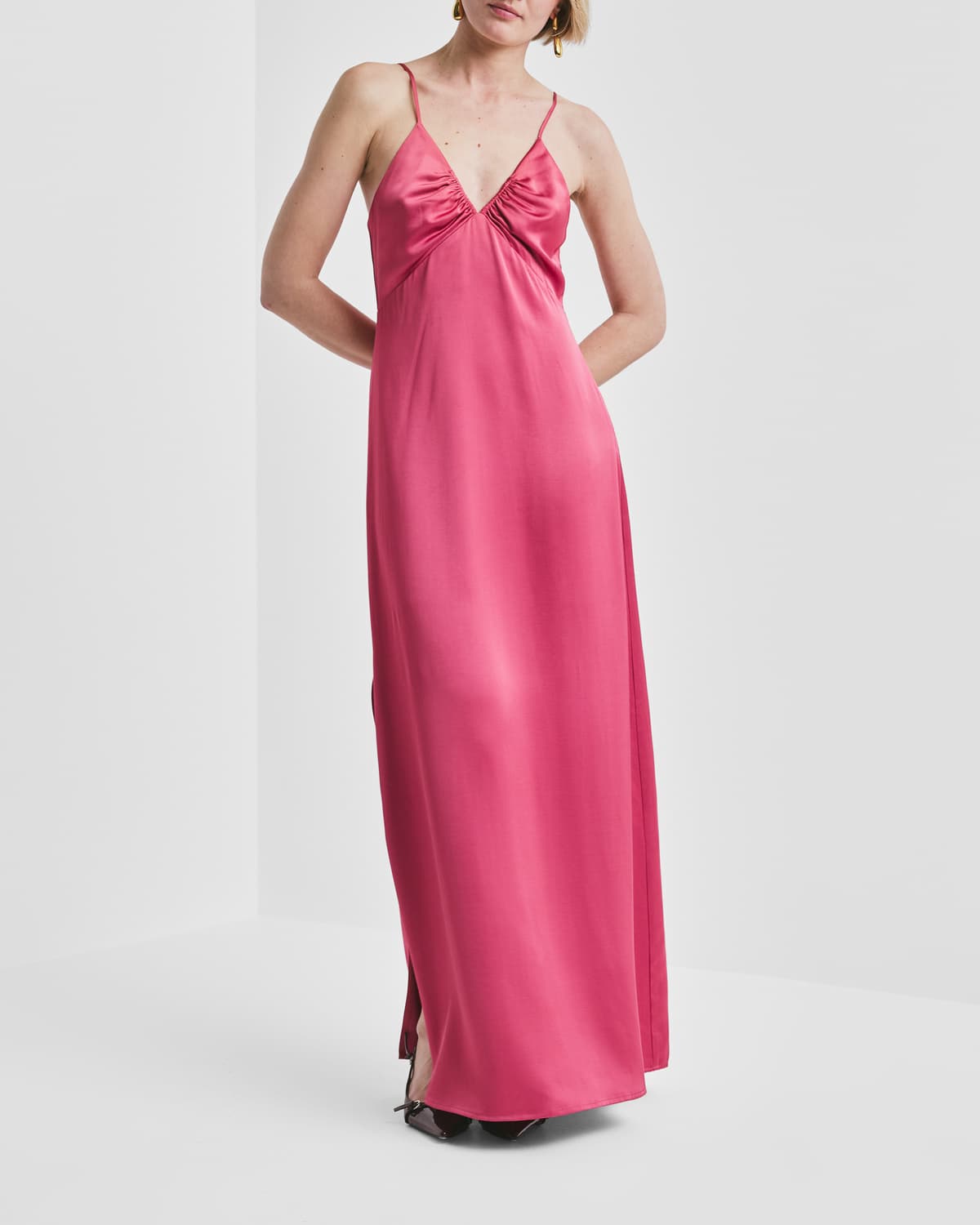 Tailored Satin Strap Dress, Raspberry. Image #2