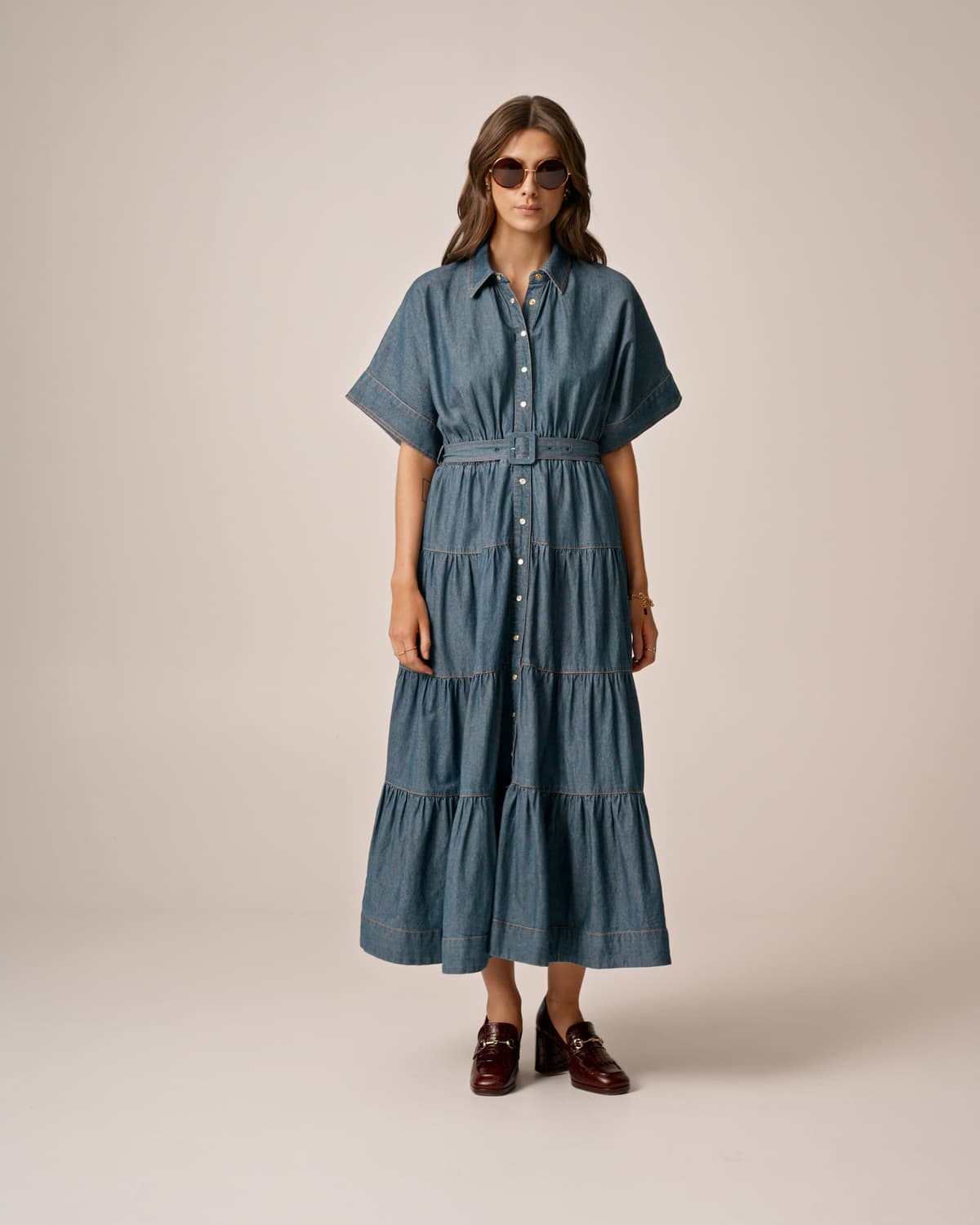 Denim Shirt Dress, French Blue. Image #2