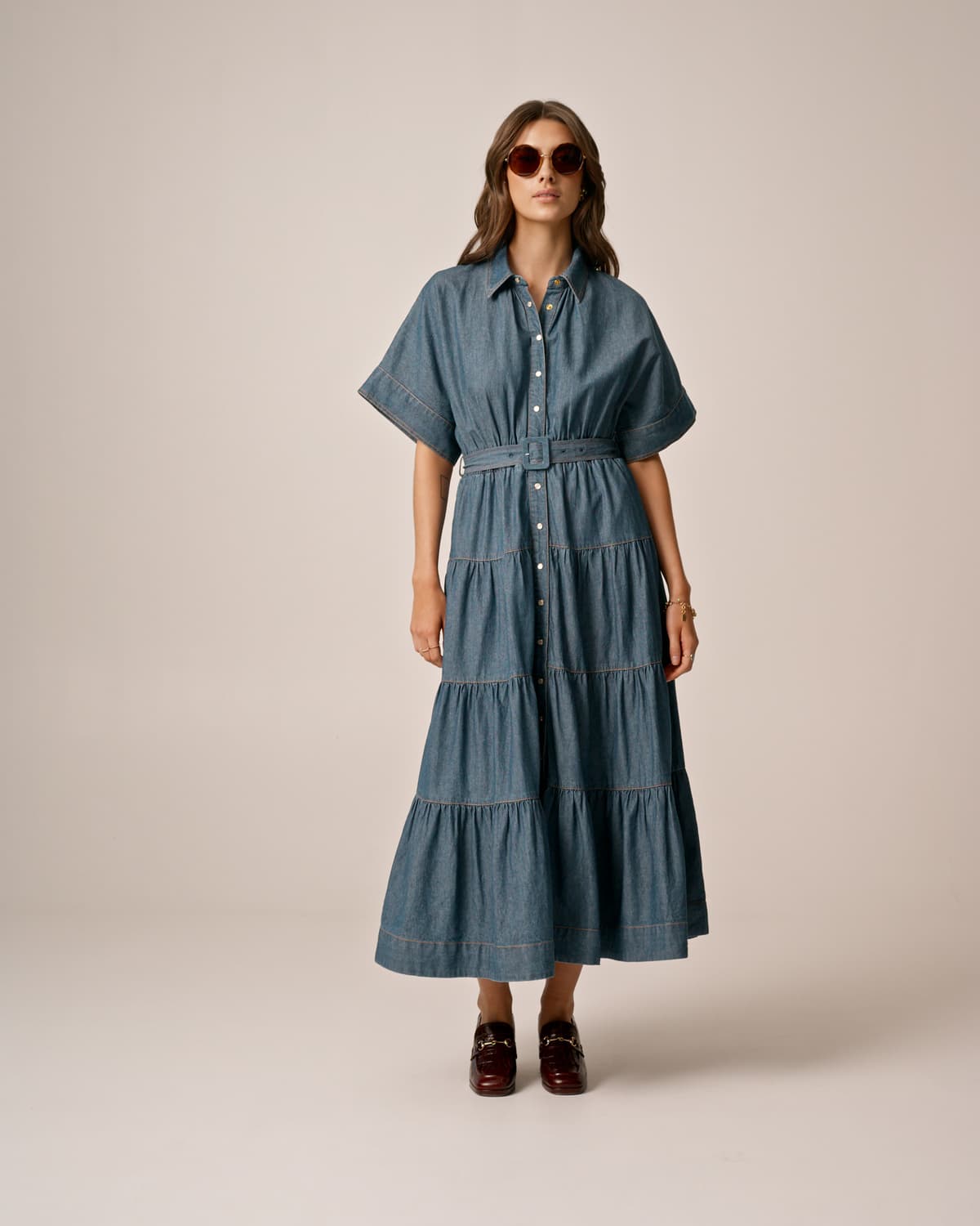 Denim Shirt Dress, French Blue. Image #1