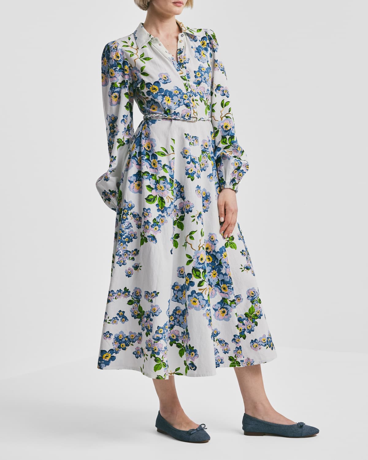 Linen Shirt Dress, Blue Cherry Blosssom. Image #2
