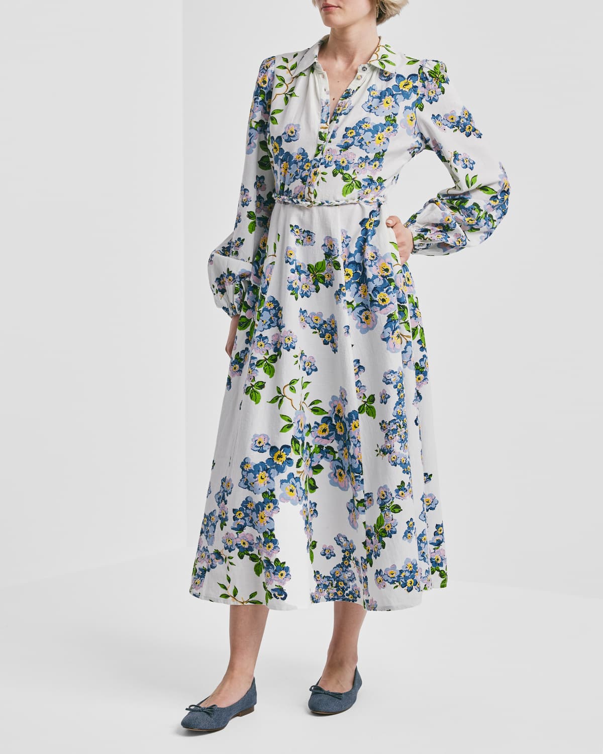 Linen Shirt Dress, Blue Cherry Blosssom. Image #1