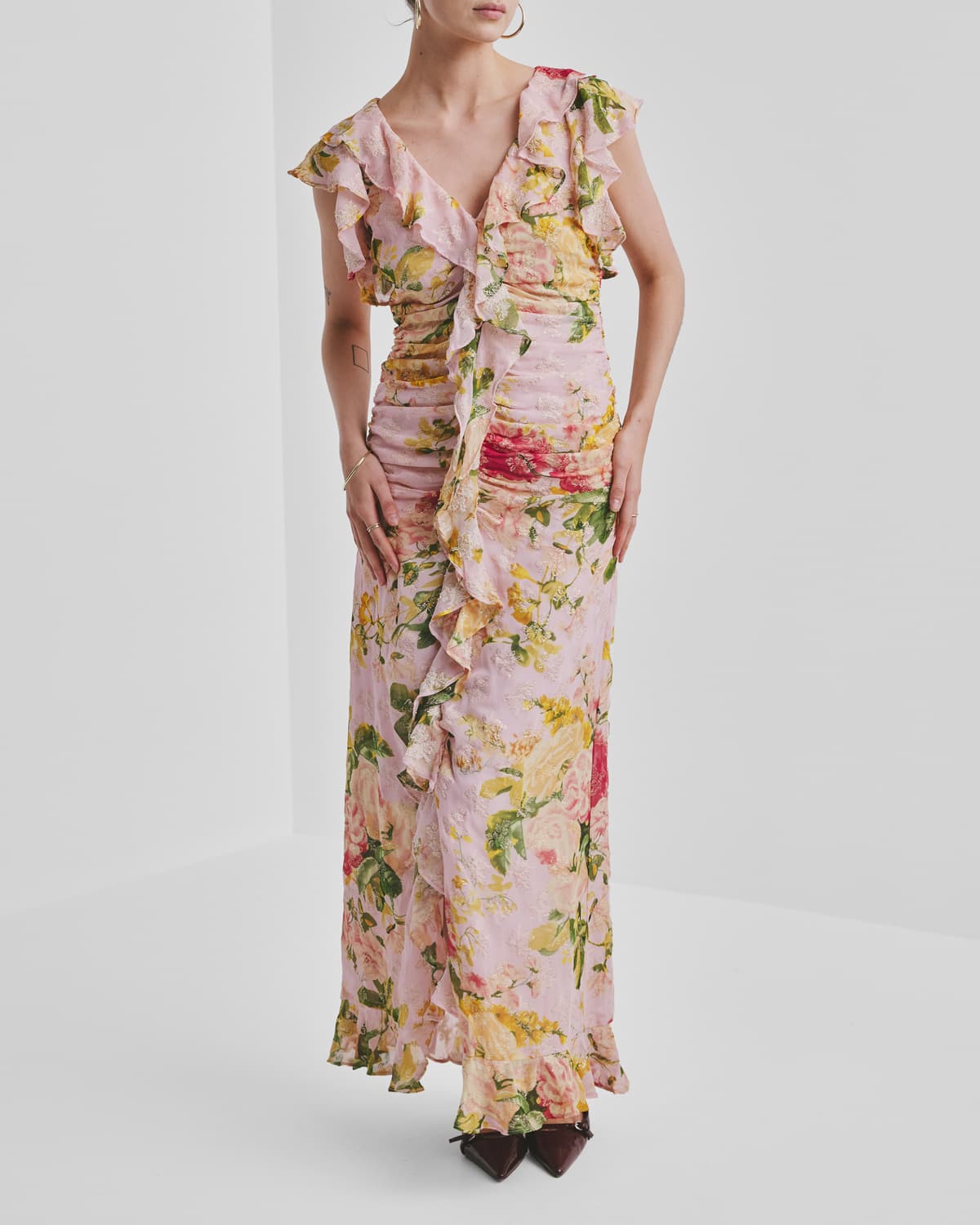Georgette Rouching Dress, Blush Flowers. Image #2