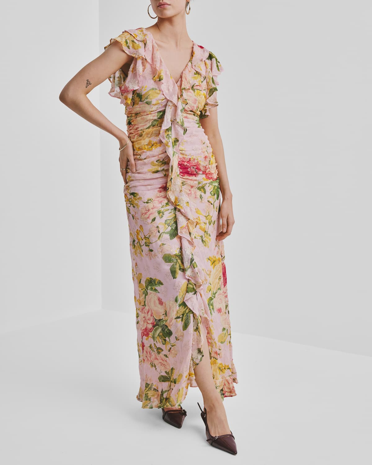 Georgette Rouching Dress, Blush Flowers. Image #1
