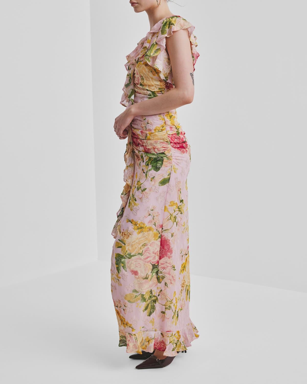Georgette Rouching Dress, Blush Flowers. Image #4