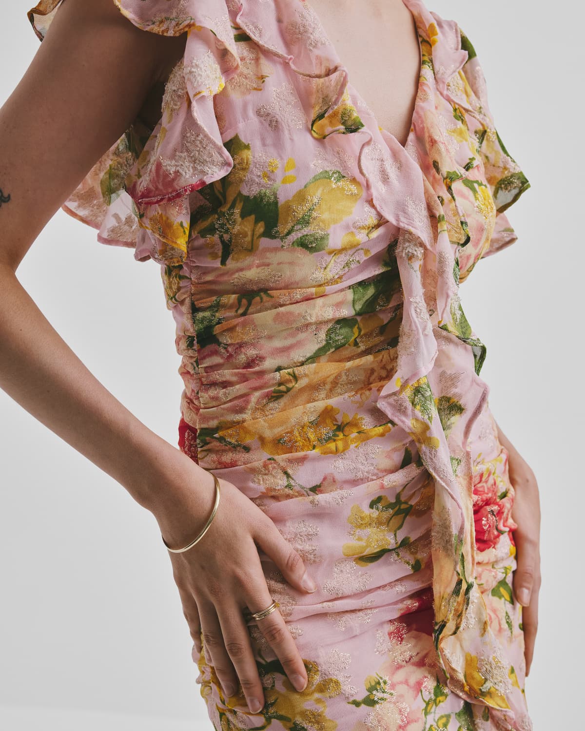 Georgette Rouching Dress, Blush Flowers. Image #3