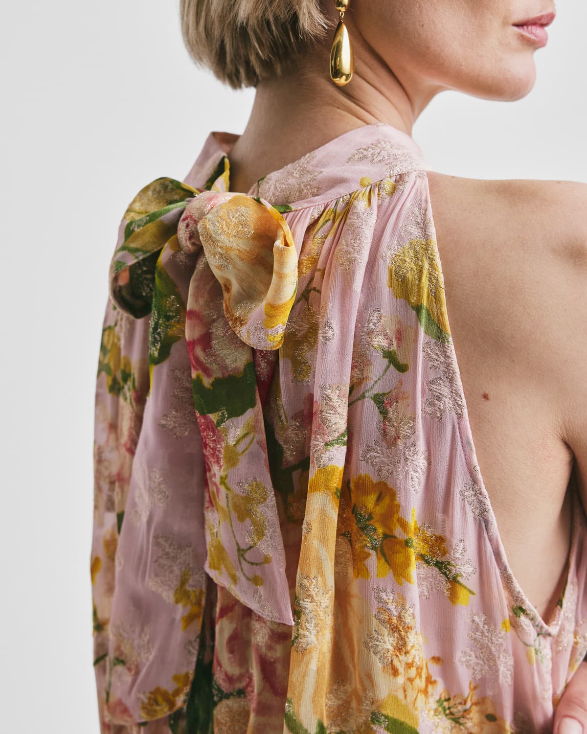Georgette Halterneck Dress, Blush Flowers. Image #6