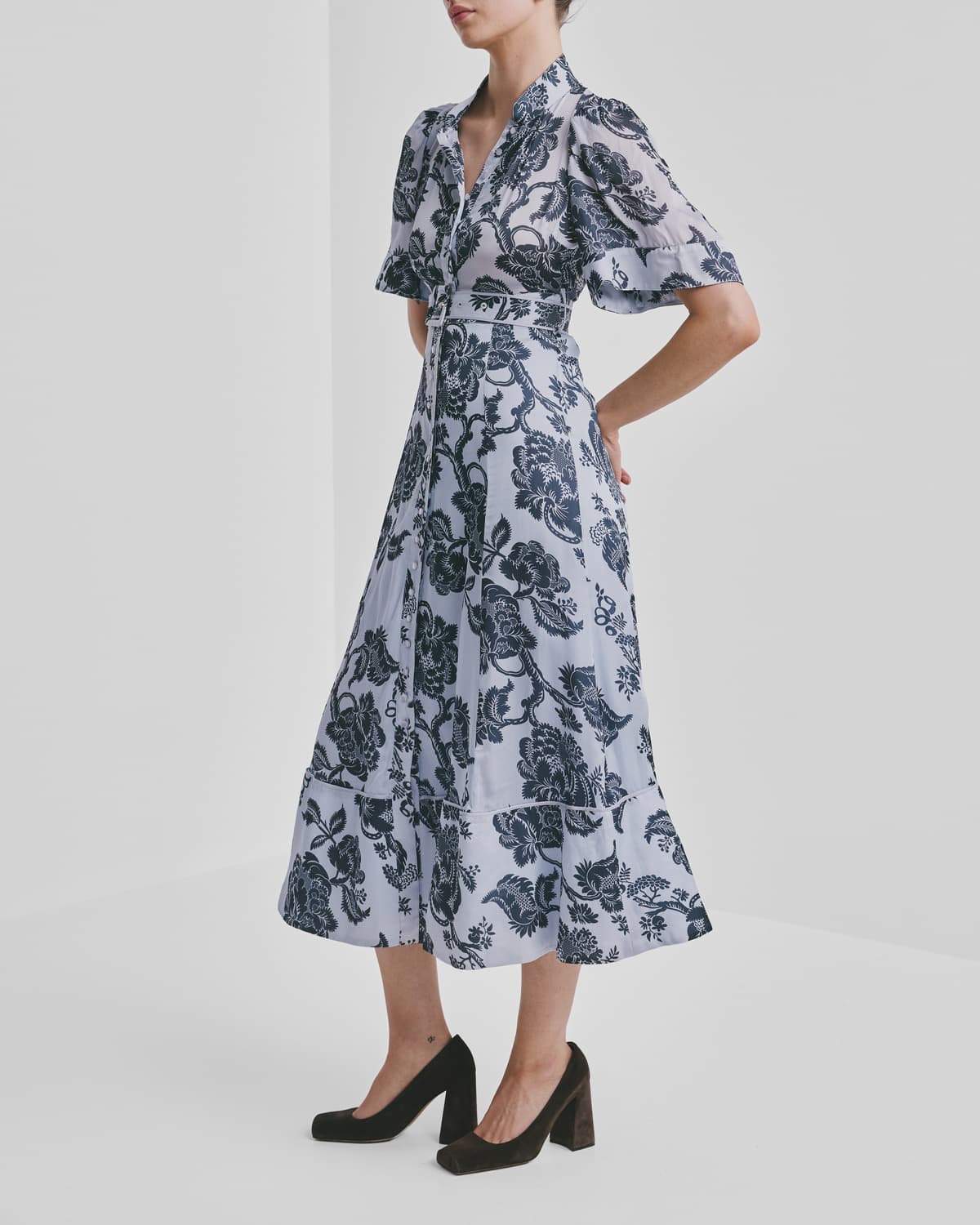 Organza Midi Dress, Blue Bouquet. Image #1