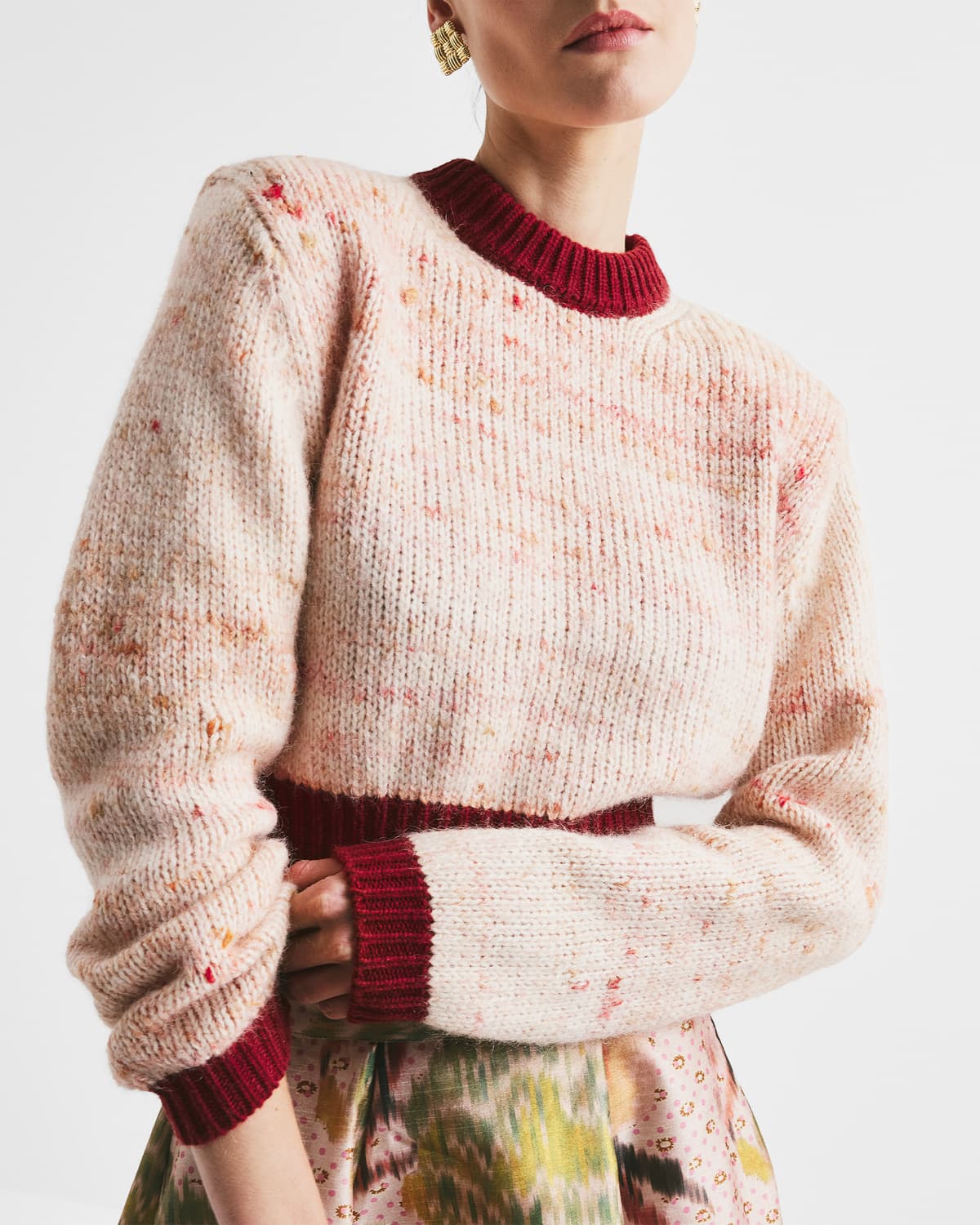Melange Knit Sweater, Pink Melange. Image #1