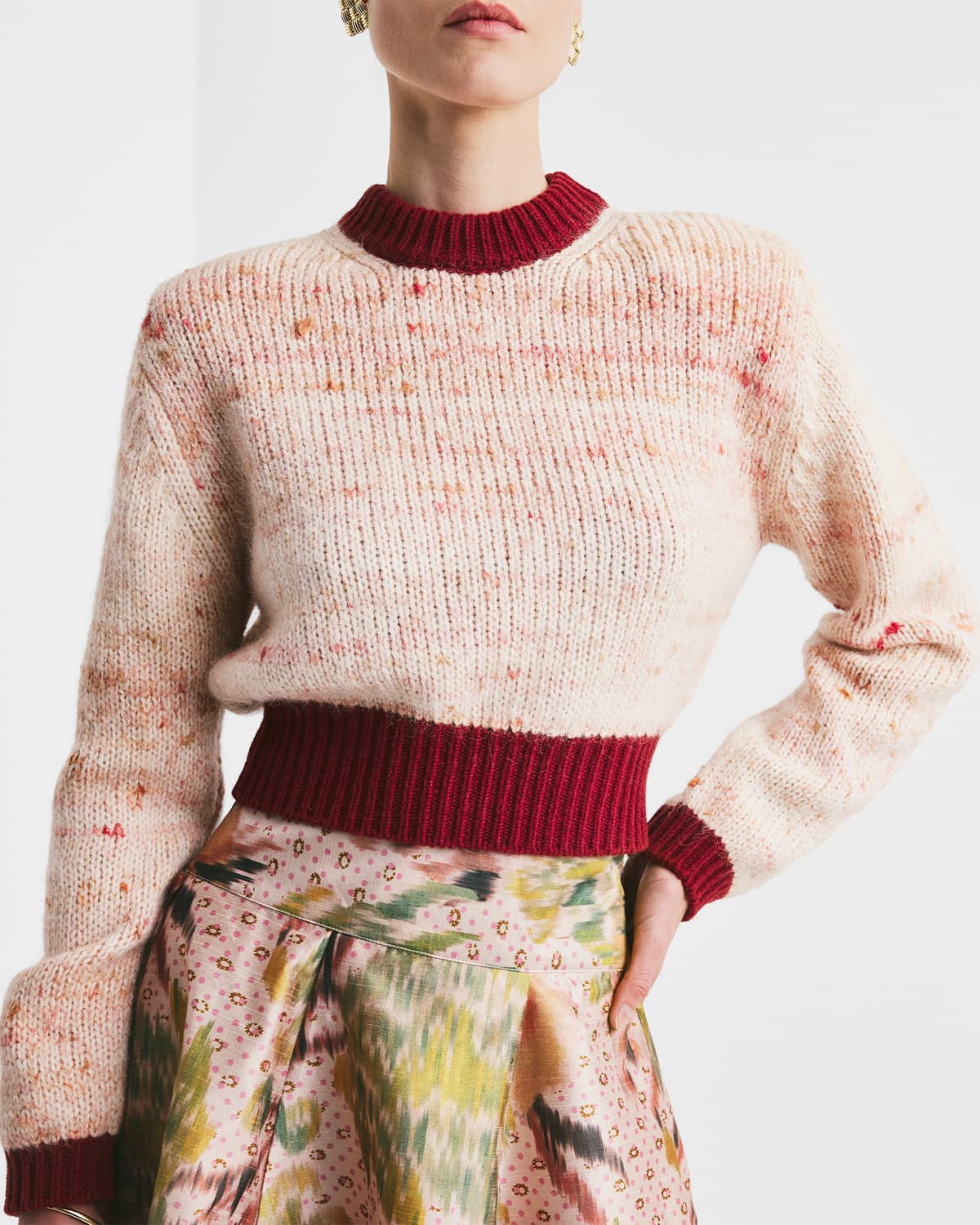 Melange Knit Sweater, Pink Melange. Image #2