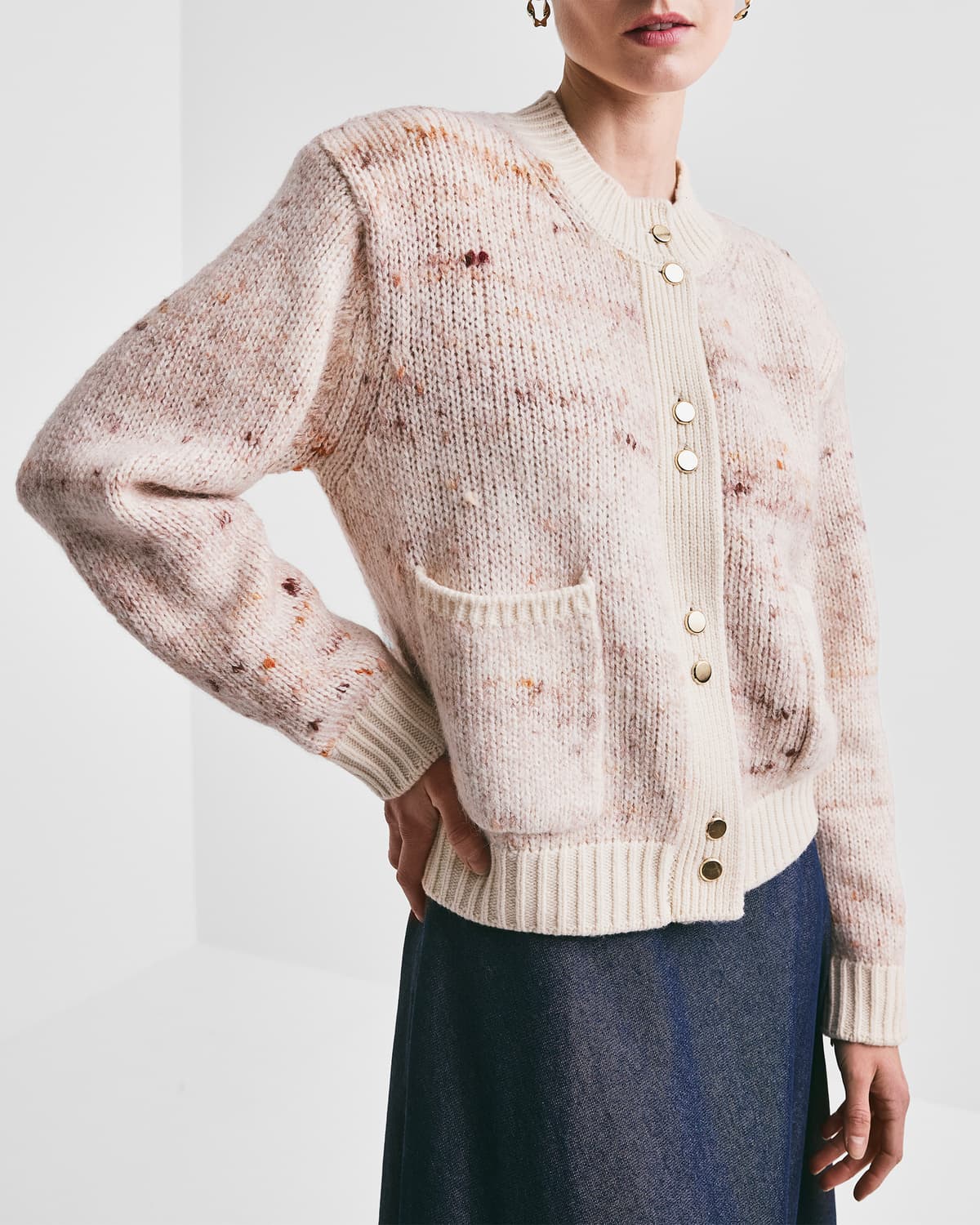 Melange Knit Jacket, Pink Melange. Image #2