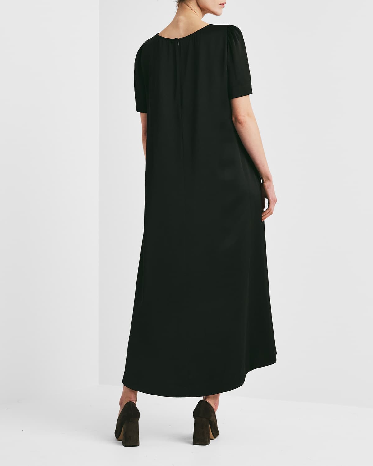 Tailored Satin Relaxed Dress, Black. Image #3
