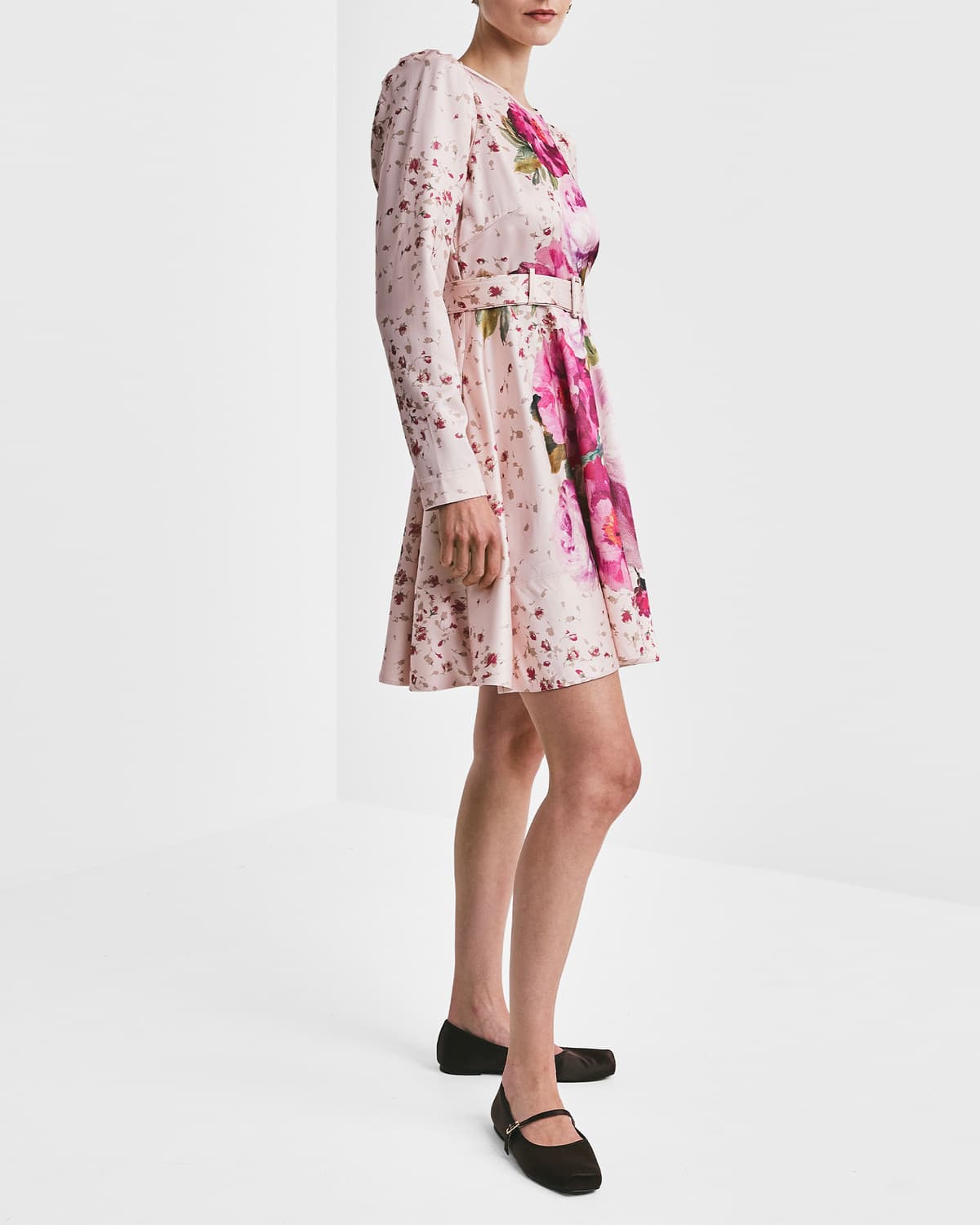 Tailored Satin Belt Dress, Rose. Image #3