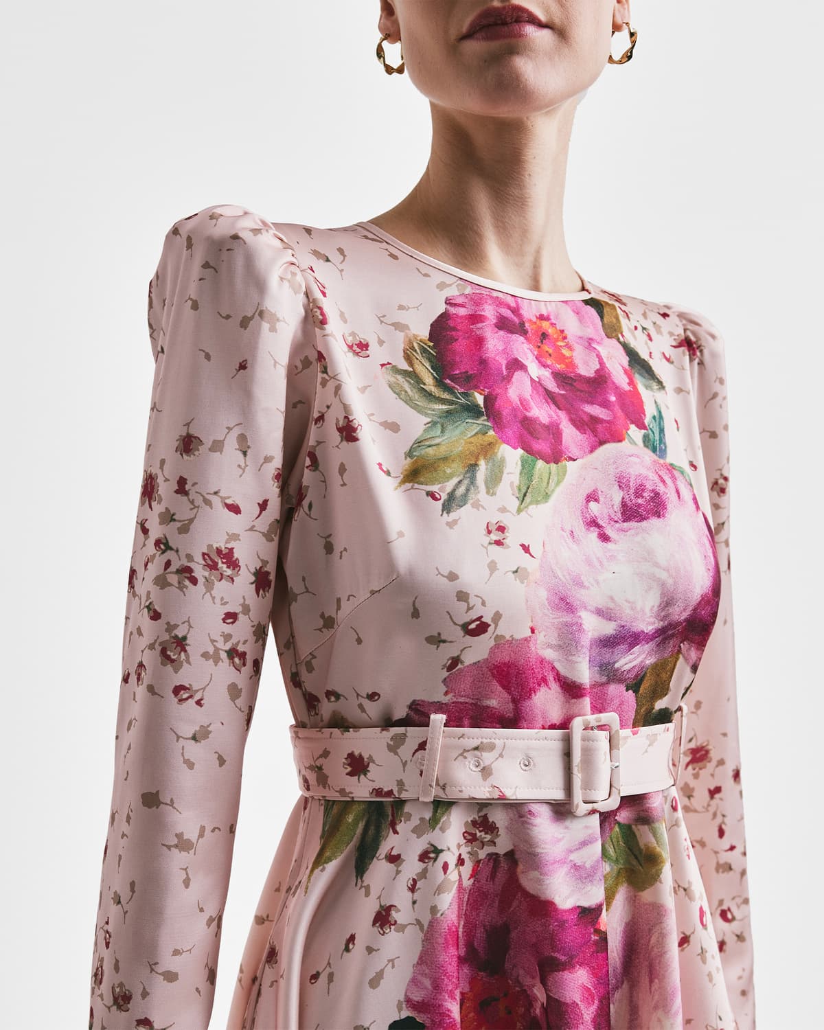 Tailored Satin Belt Dress, Rose. Image #2