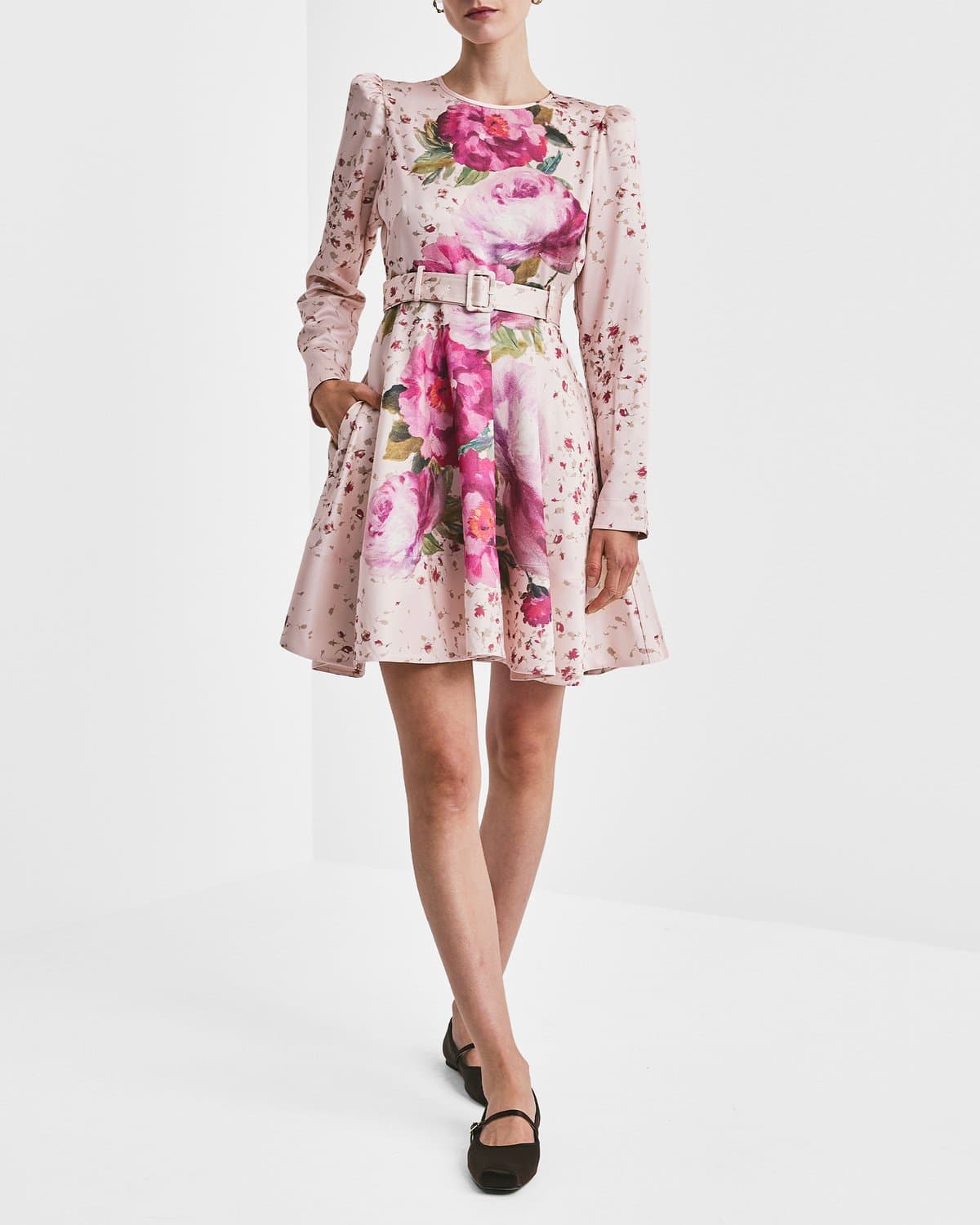 Tailored Satin Belt Dress, Rose. Image #1