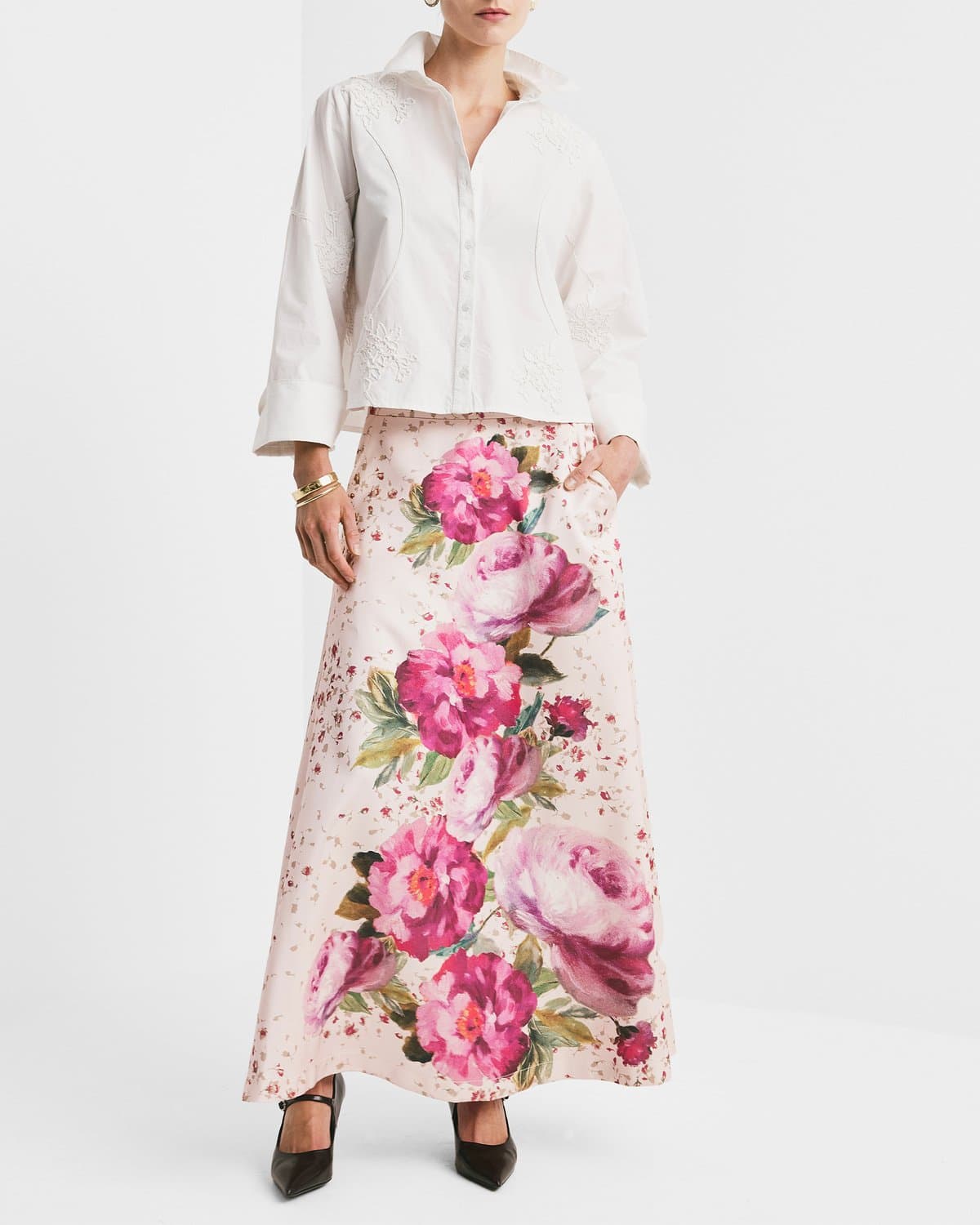 Tailored Satin Skirt, Rose. Image #1