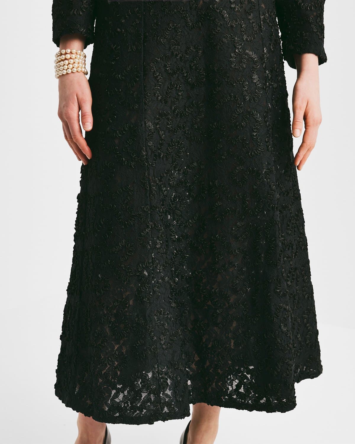 Embroidery Lace Midi Skirt, Black. Image #3