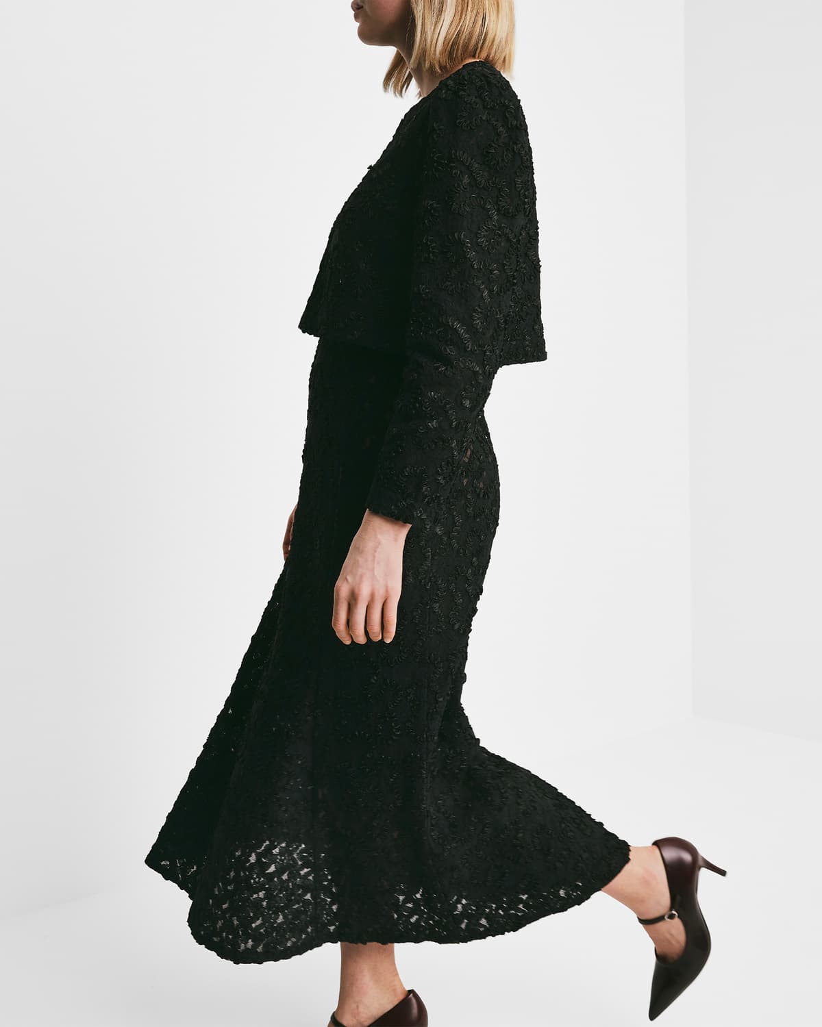 Embroidery Lace Midi Skirt, Black. Image #5
