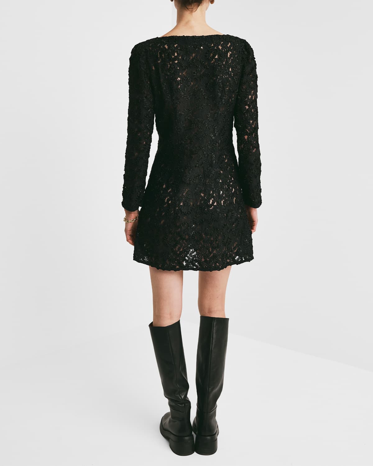 Embroidery Lace Mini Dress, Black. Image #4