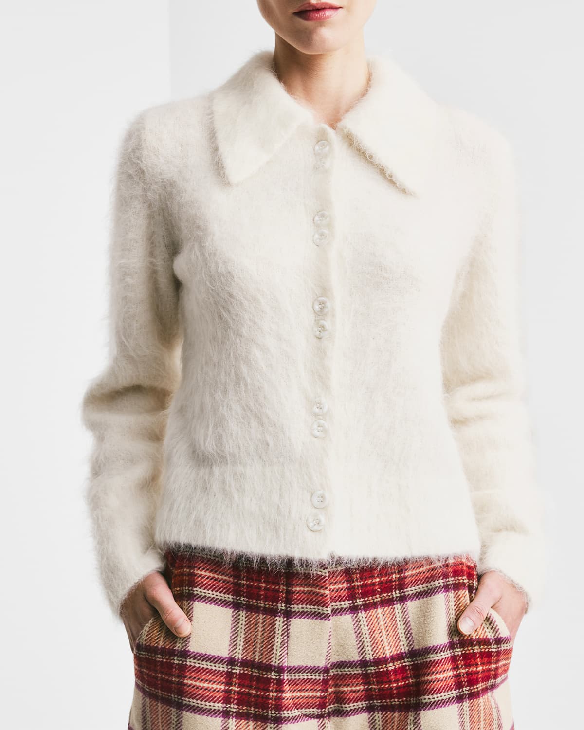 Hairy Knit Polo, Off White. Image #2