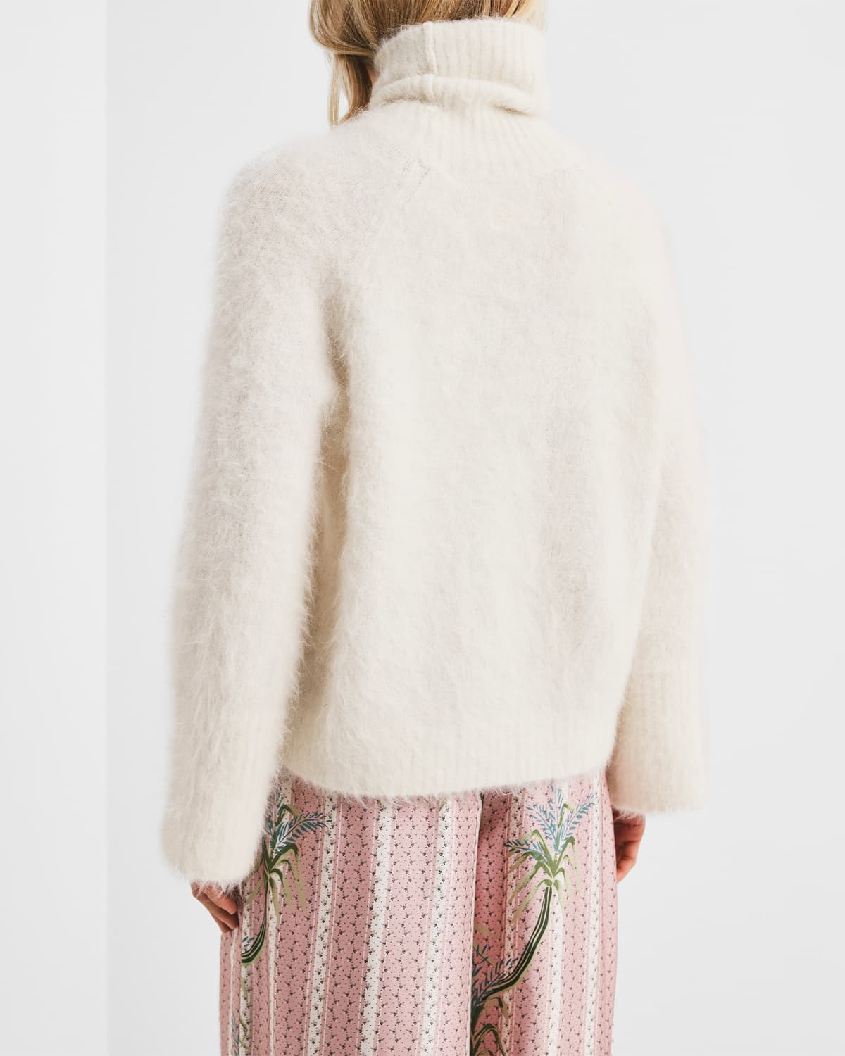 Hairy Knit Turtleneck Sweater, Off White. Image #3