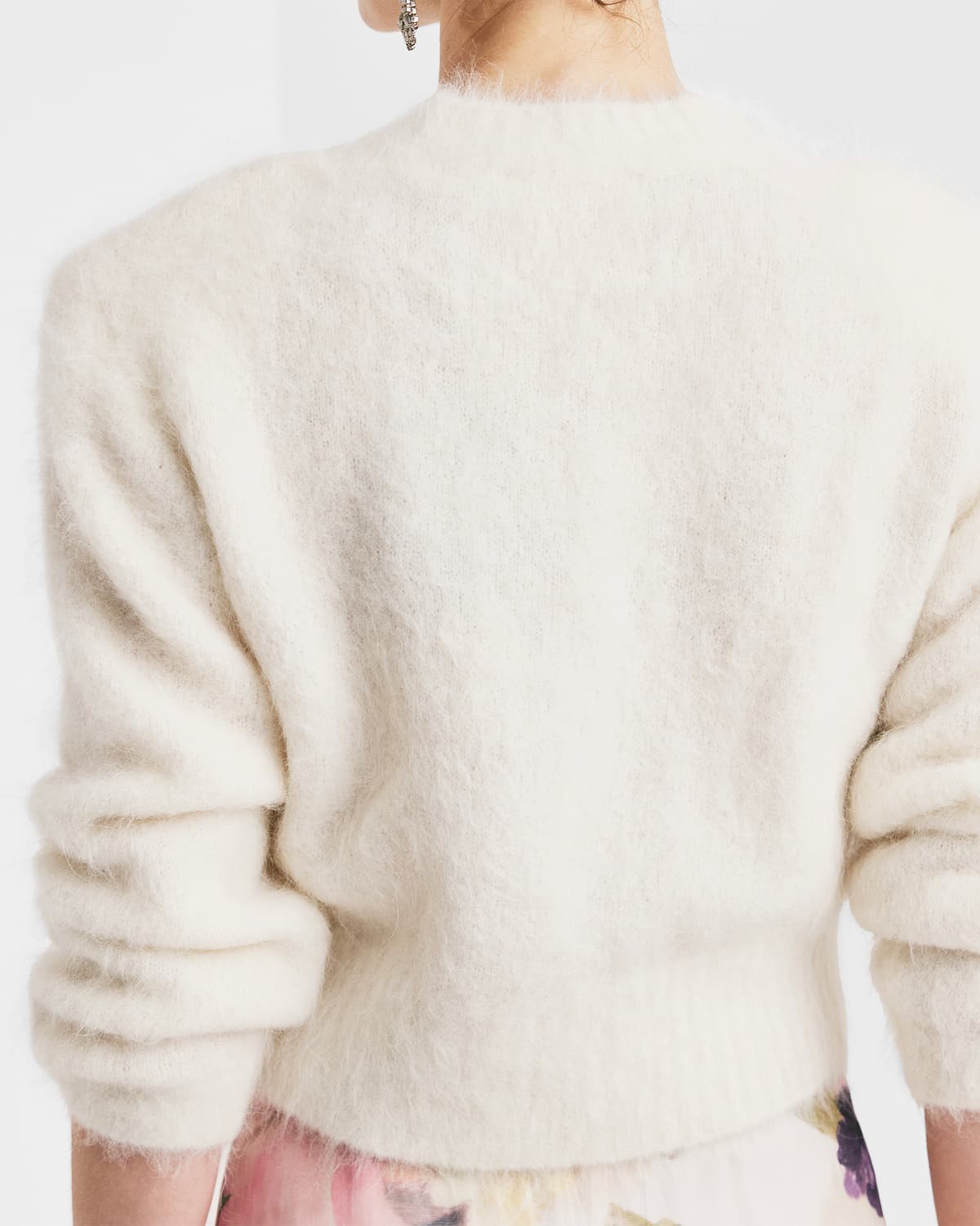Hairy Knit Fitted Sweater, Off White. Image #2
