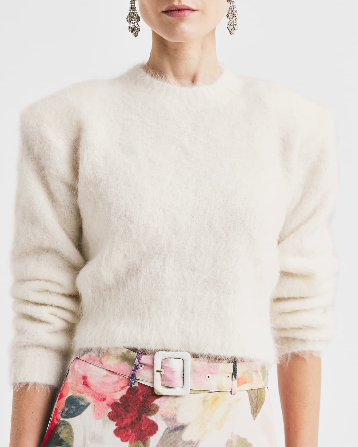 Hairy Knit Fitted Sweater, Off White. Image #1