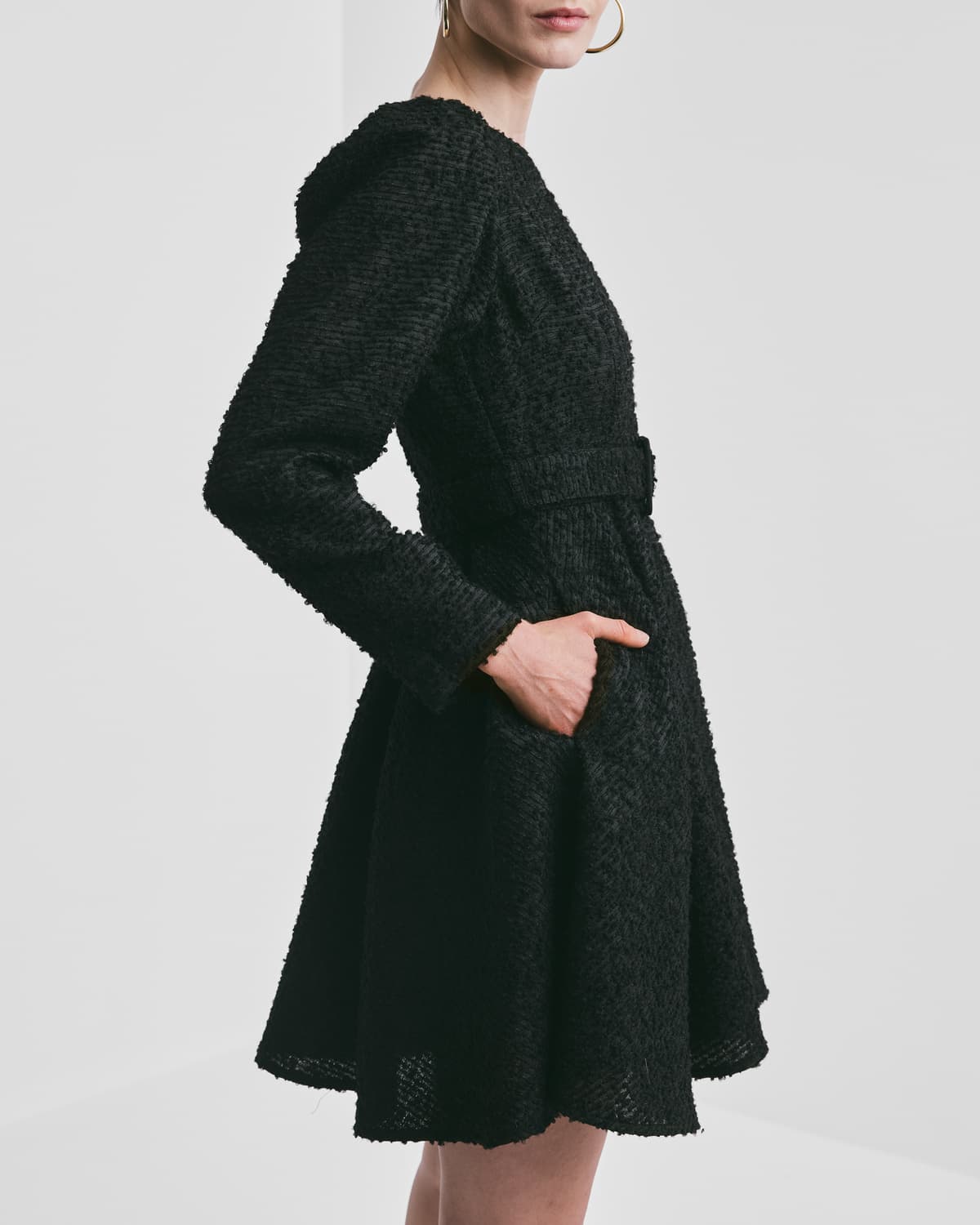Bouclé Belt Dress, Black. Image #3