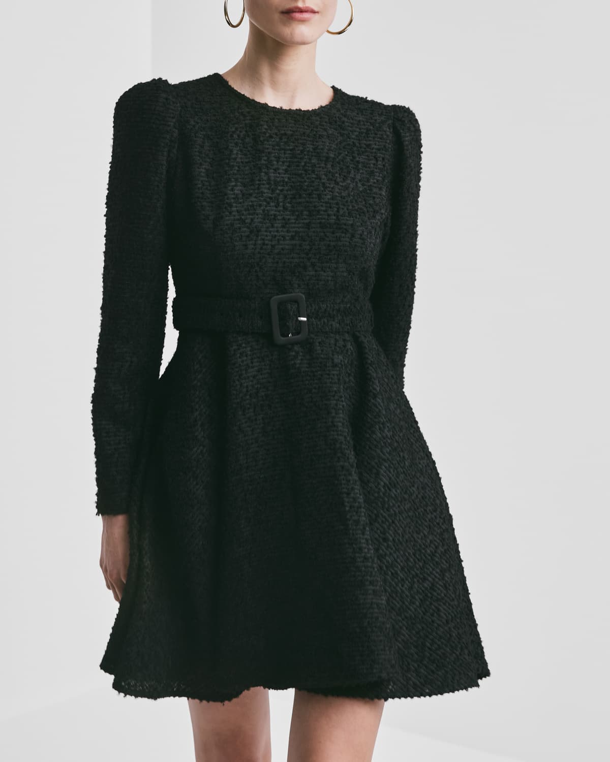 Bouclé Belt Dress, Black. Image #1