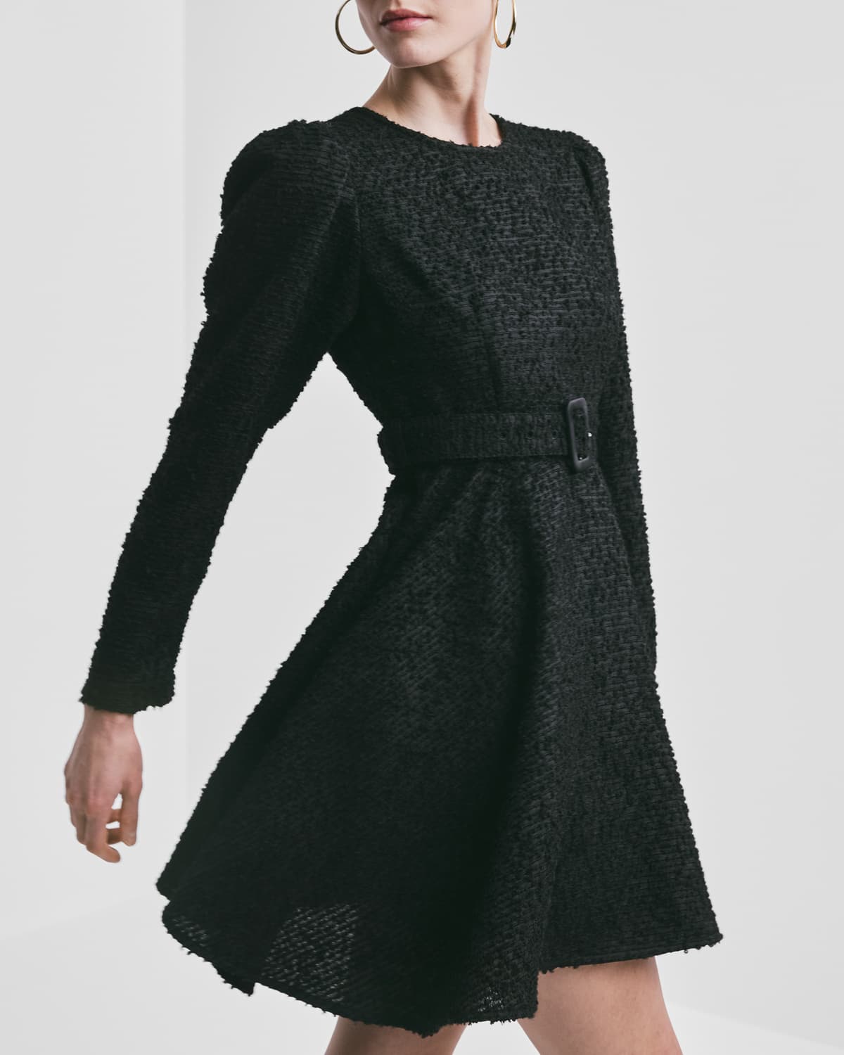 Bouclé Belt Dress, Black. Image #2