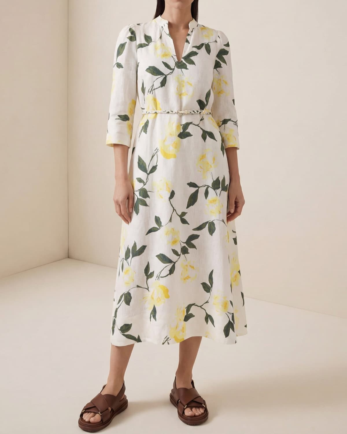knee length dresses for ladies Natural Long Sleeve Linen Maxi Dress from NikkaPlace main image 1