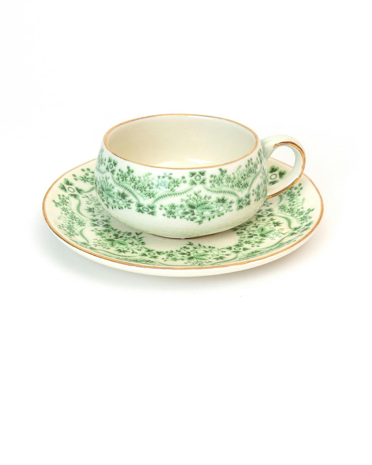 Coffee Cup and Sauser, Green Lace. Image #1