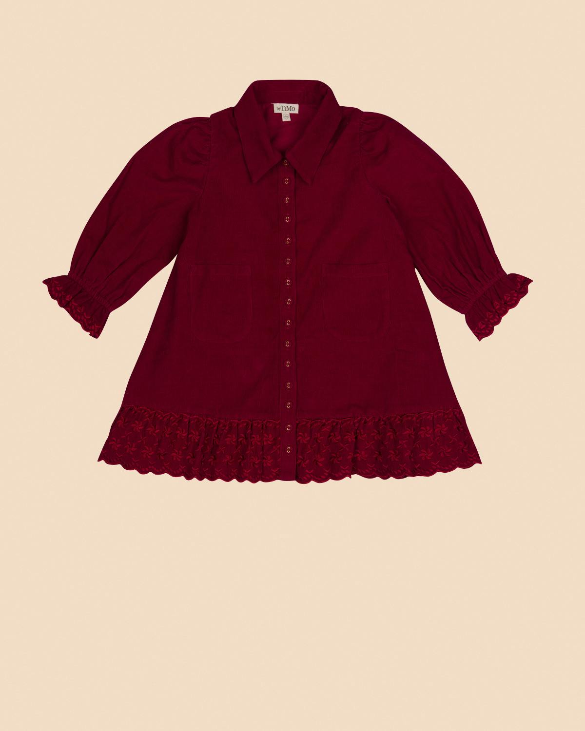 Baby Cord Button Down Dress, Burgundy (6-8 years). Image #1