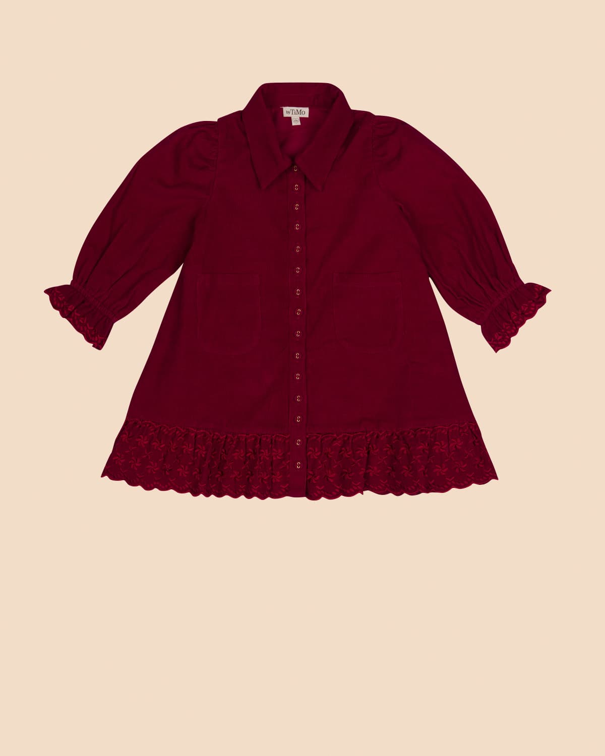 Baby Cord Button Down Dress, Burgundy (6-8 years). Image #1