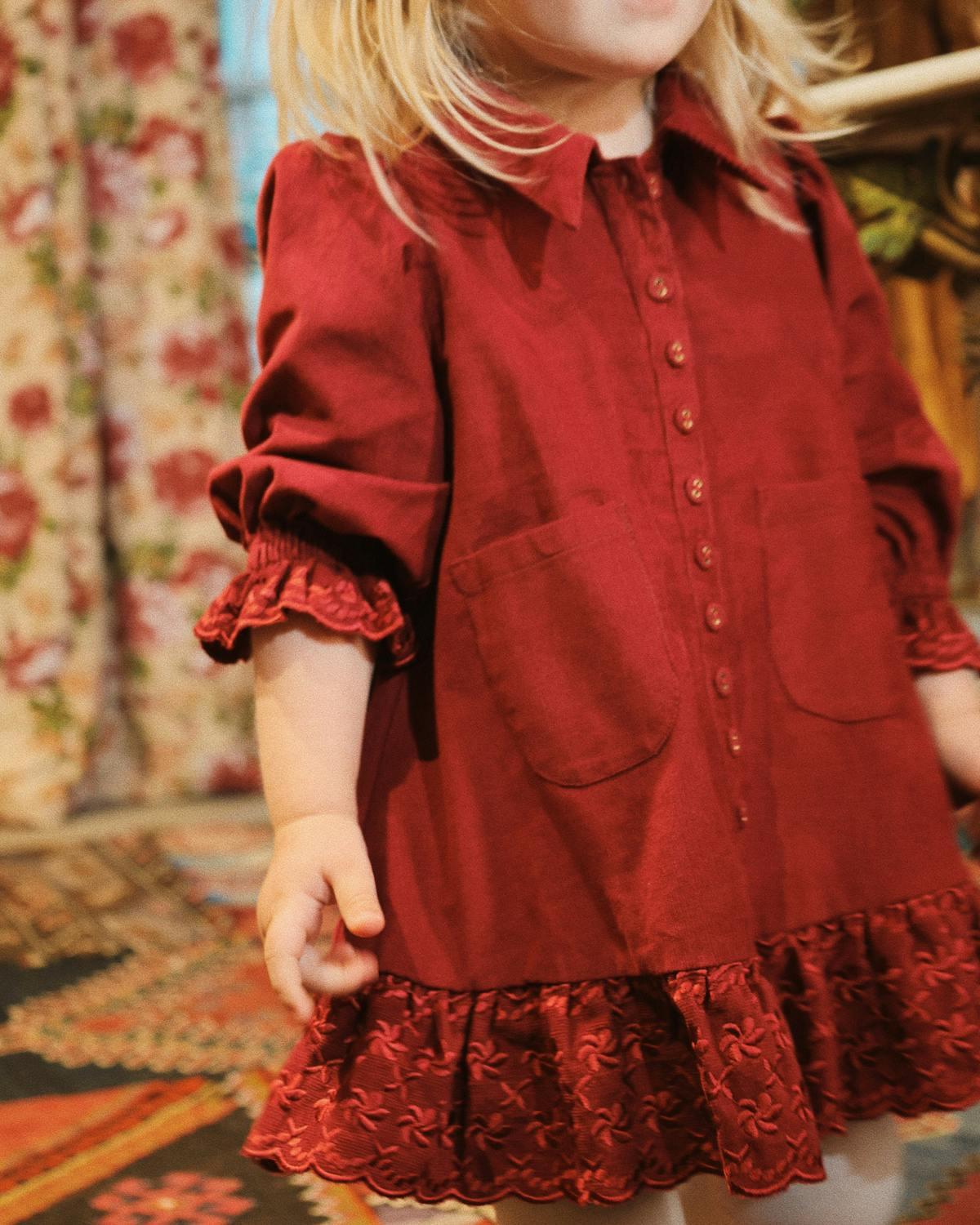 Baby Cord Button Down Dress, Burgundy (6M-5 years). Image #3