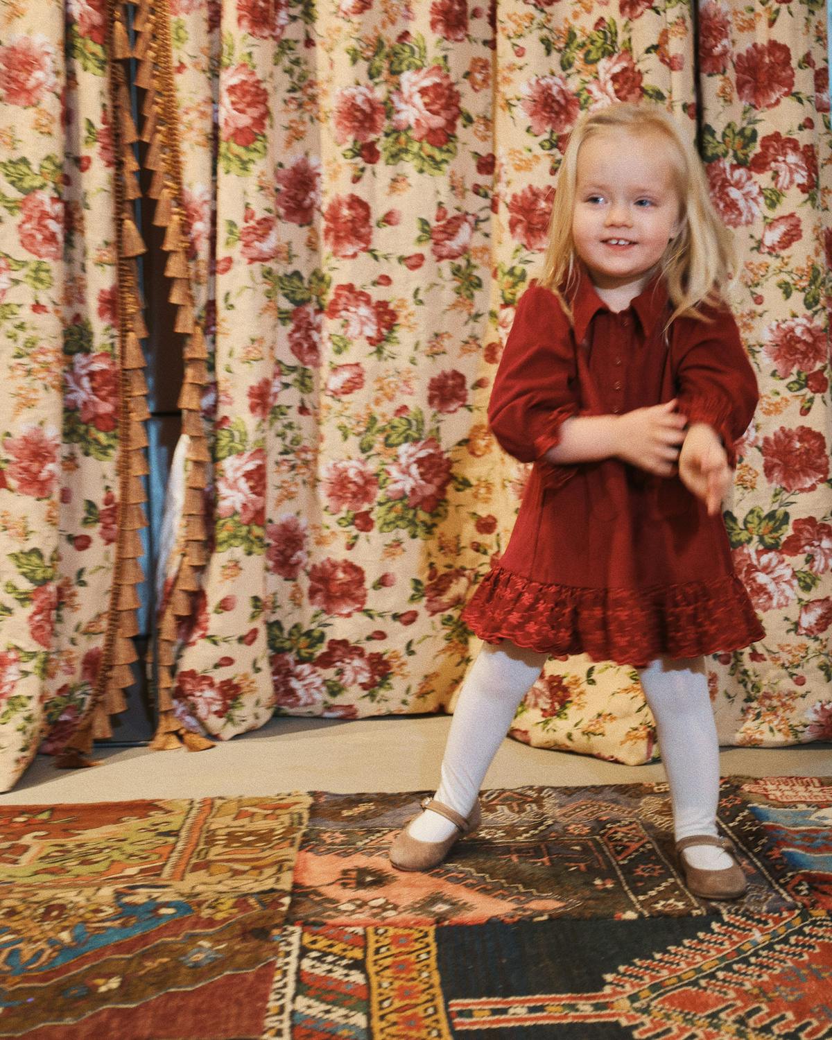 Baby Cord Button Down Dress, Burgundy (6-8 years). Image #2
