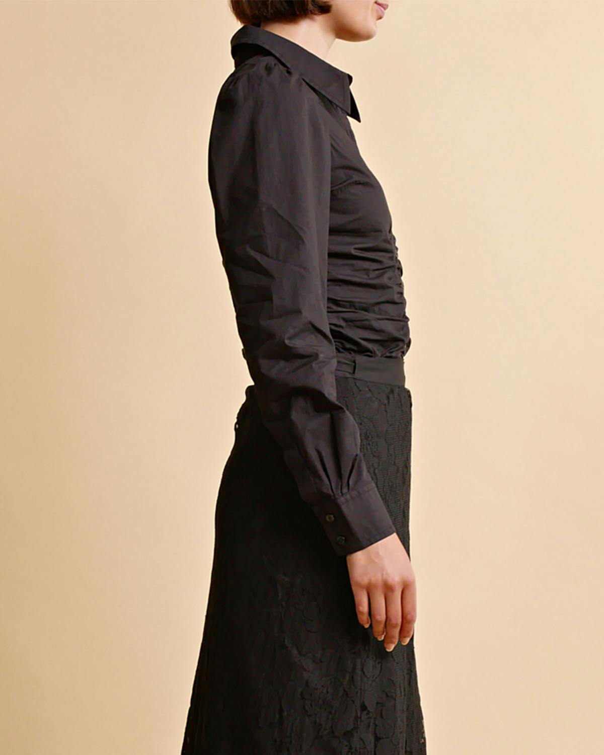 Poplin Rouching Shirt, Black. Image #4