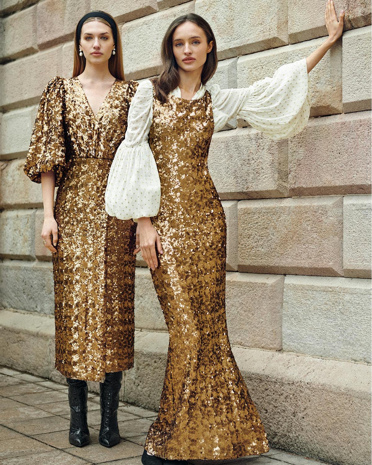 Sequins Maxi Dress, Golden. Image #1
