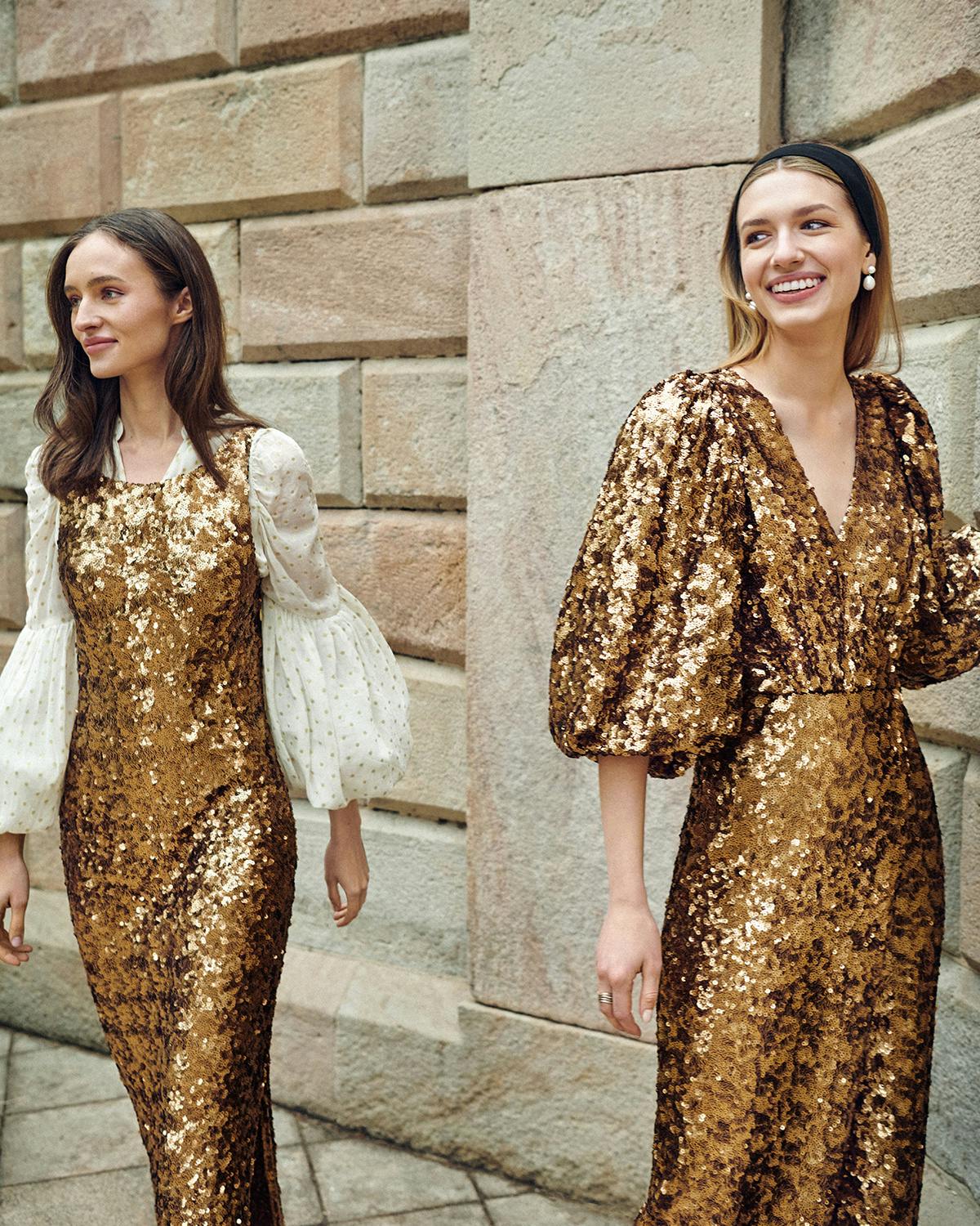 Sequins Midi Dress, Golden. Image #1
