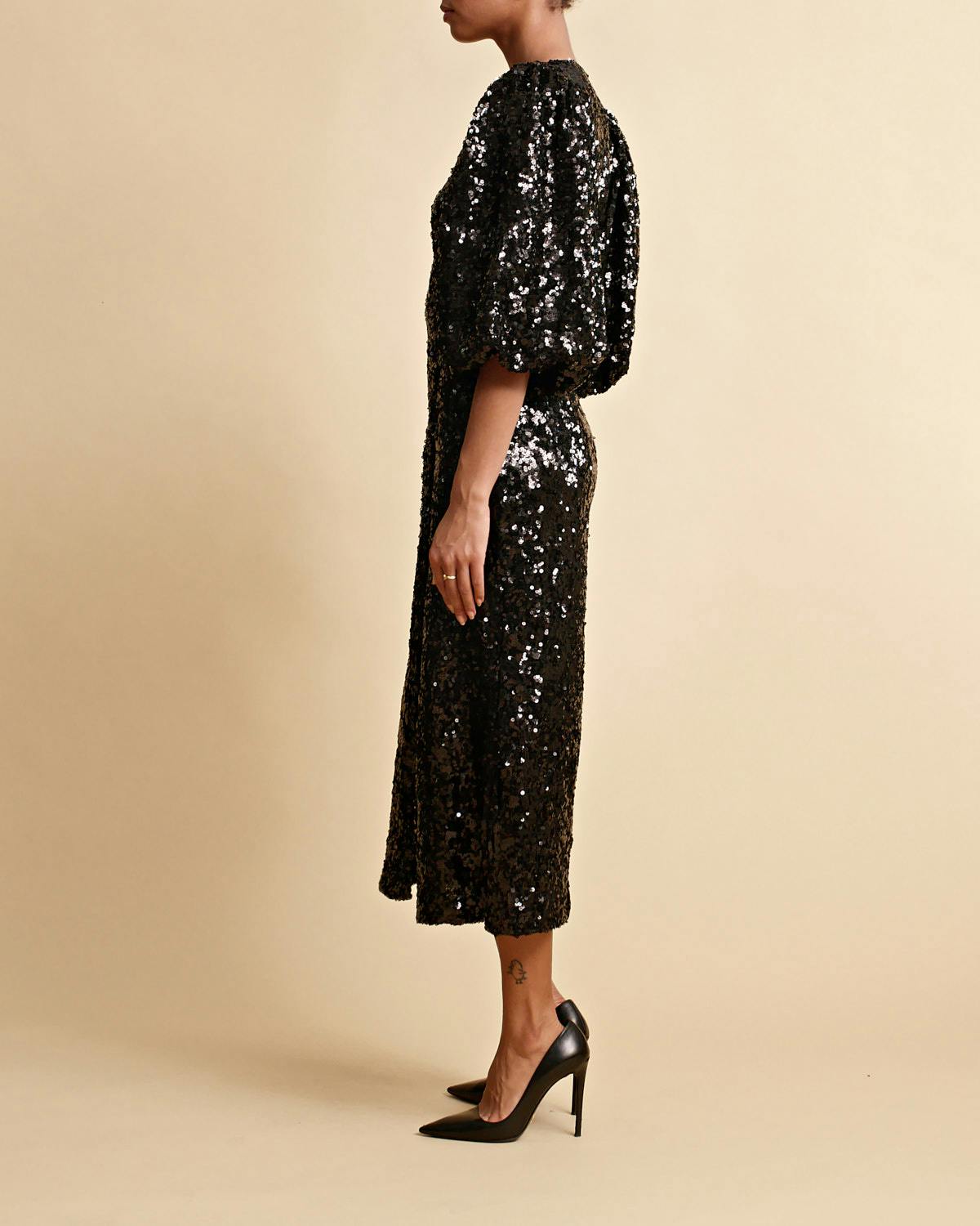 Sequins Midi Dress, Black. Image #6