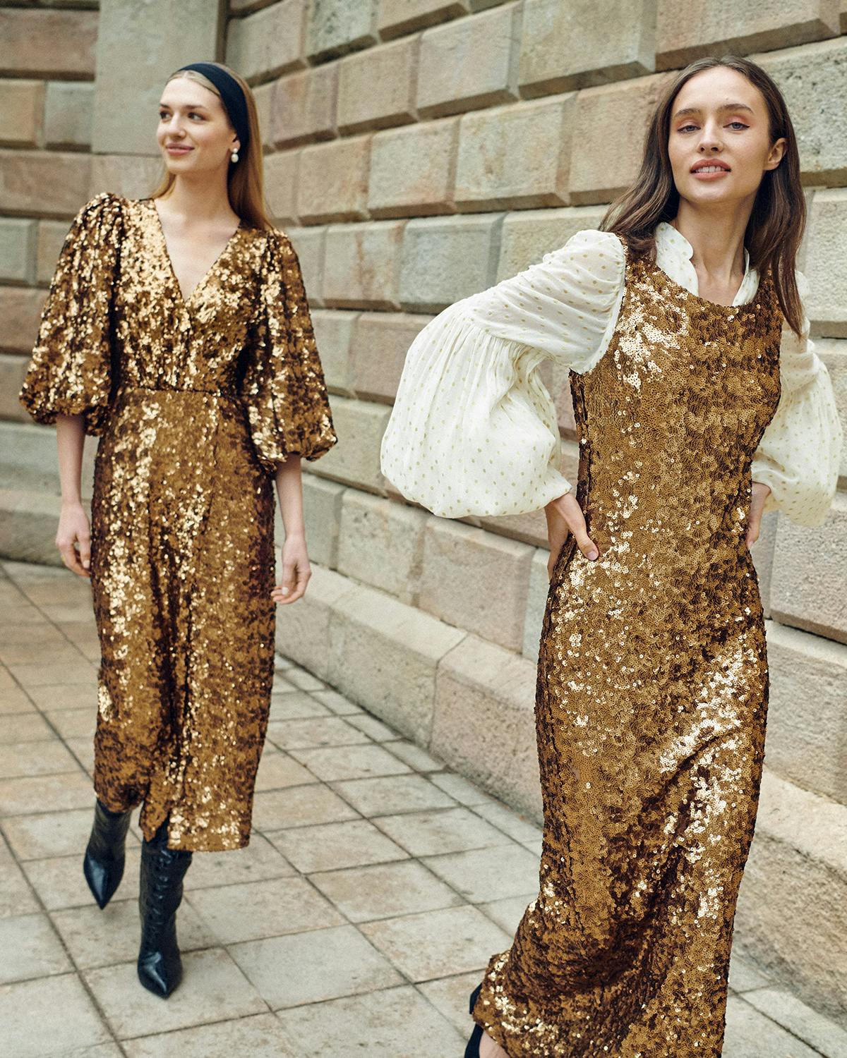 Sequins Midi Dress, Golden. Image #2