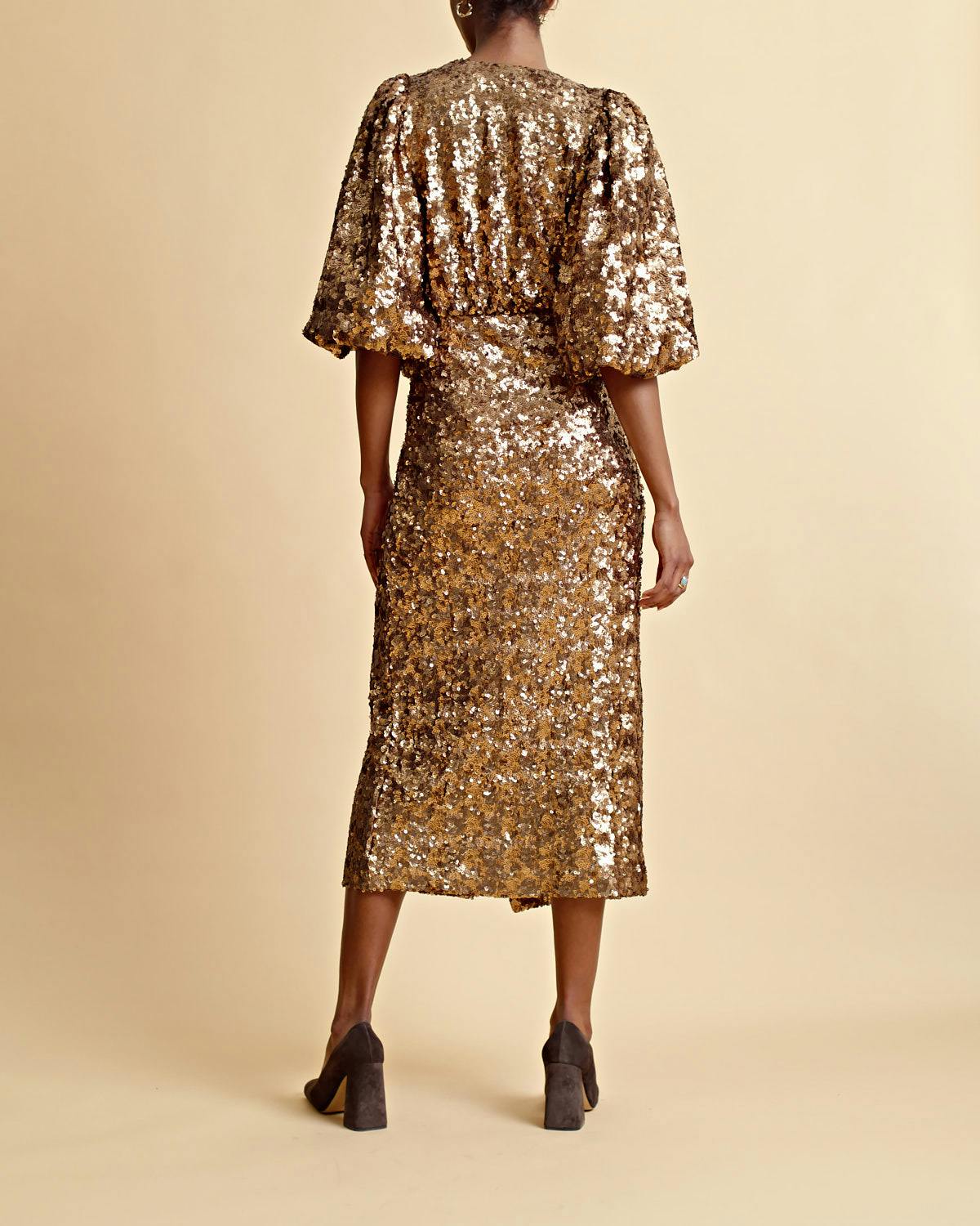 Sequins Midi Dress, Golden. Image #7
