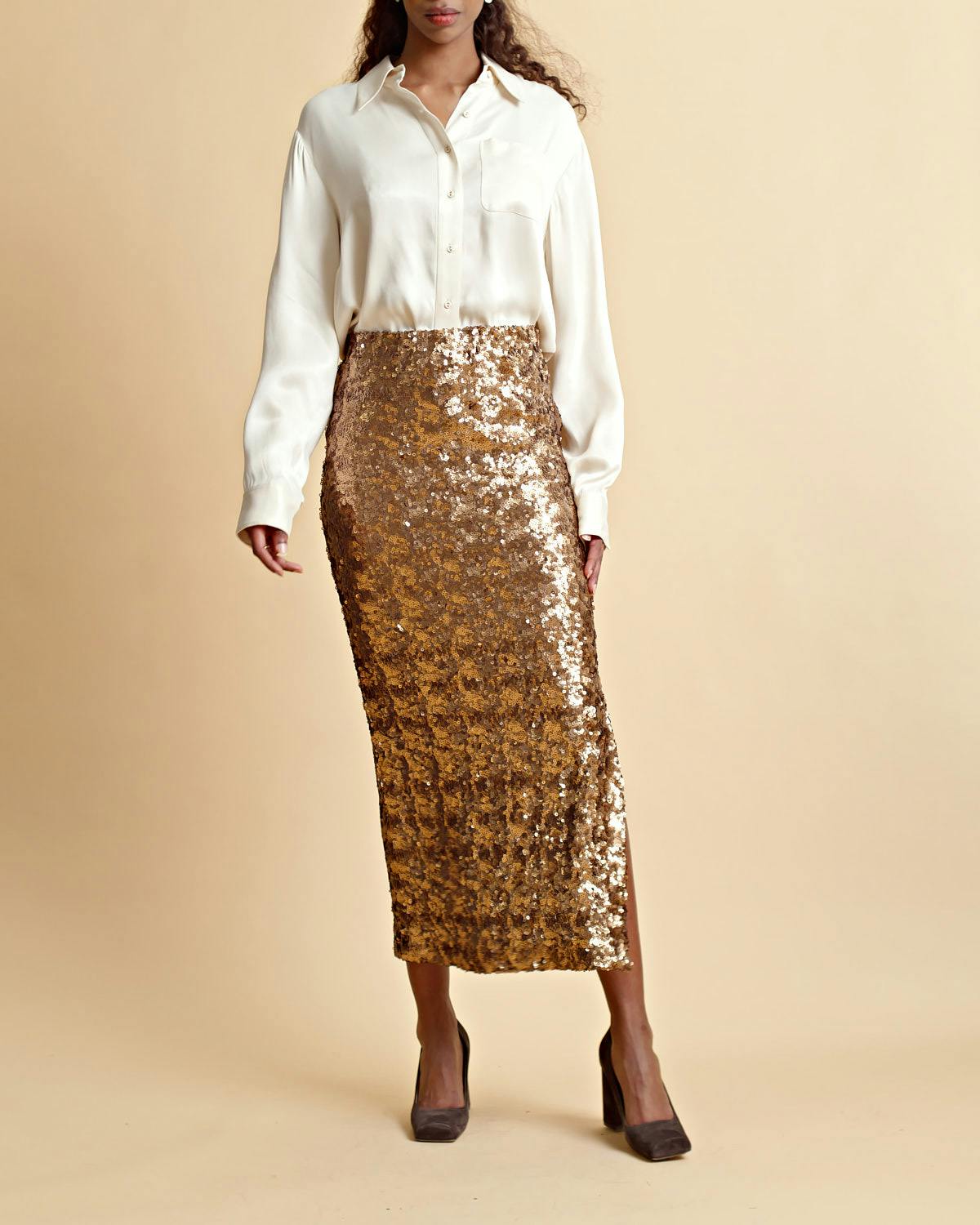 Sequins Skirt, Golden. Image #7