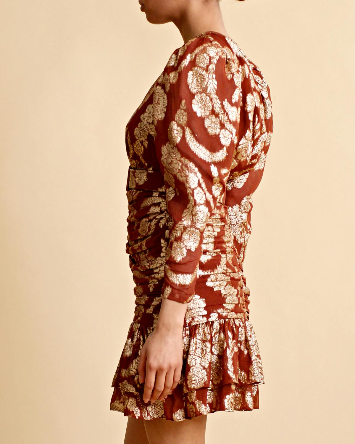 Brocade Georgette  Mini Dress, Rust. Image #5
