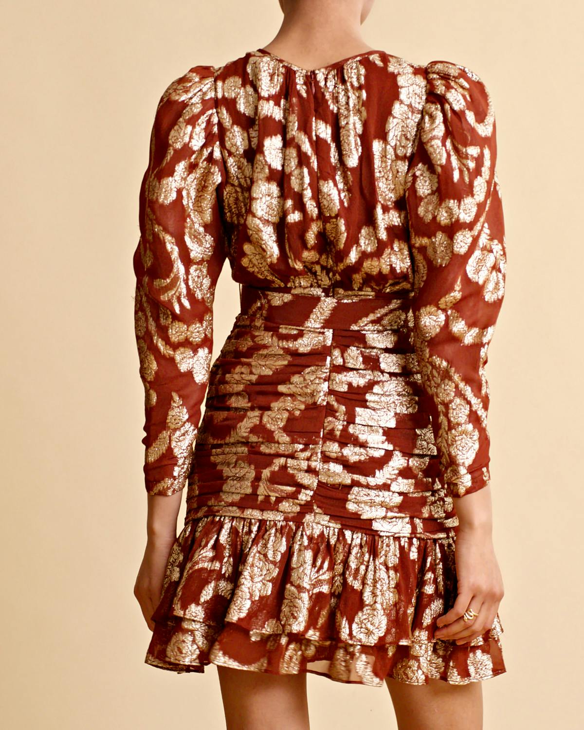 Brocade Georgette  Mini Dress, Rust. Image #6