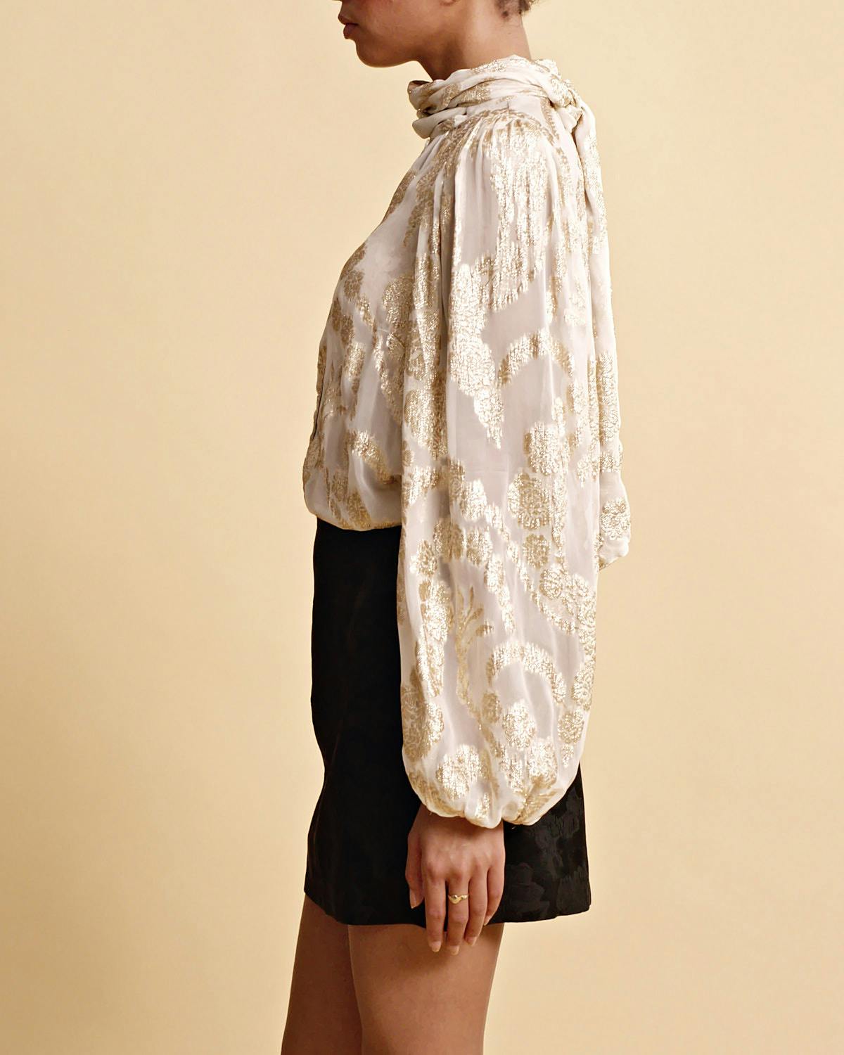 Silk Jacquard Mini Skirt, Black. Image #4