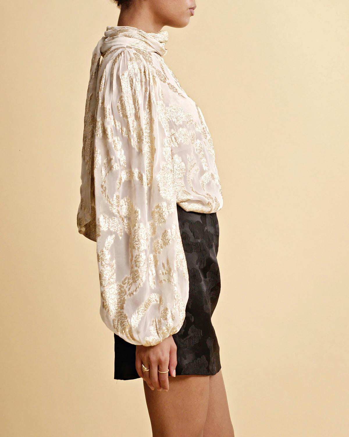 Silk Jacquard Mini Skirt, Black. Image #5