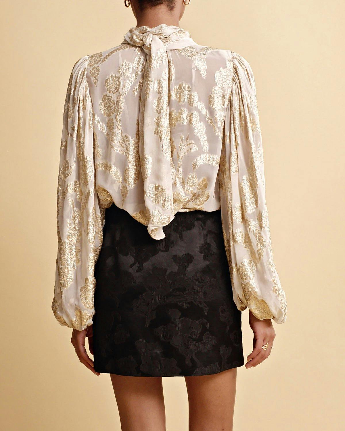 Silk Jacquard Mini Skirt, Black. Image #6