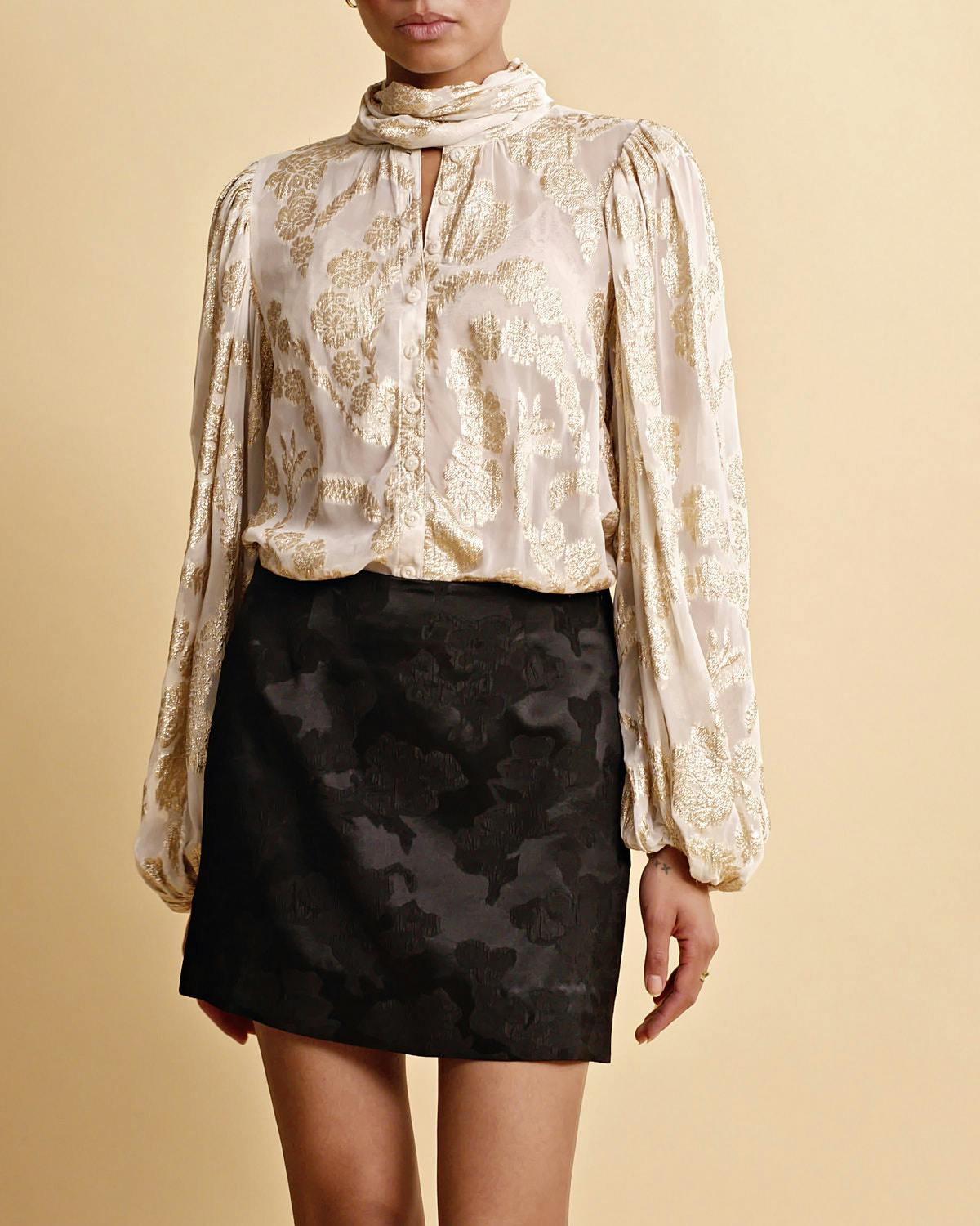 Silk Jacquard Mini Skirt, Black. Image #2