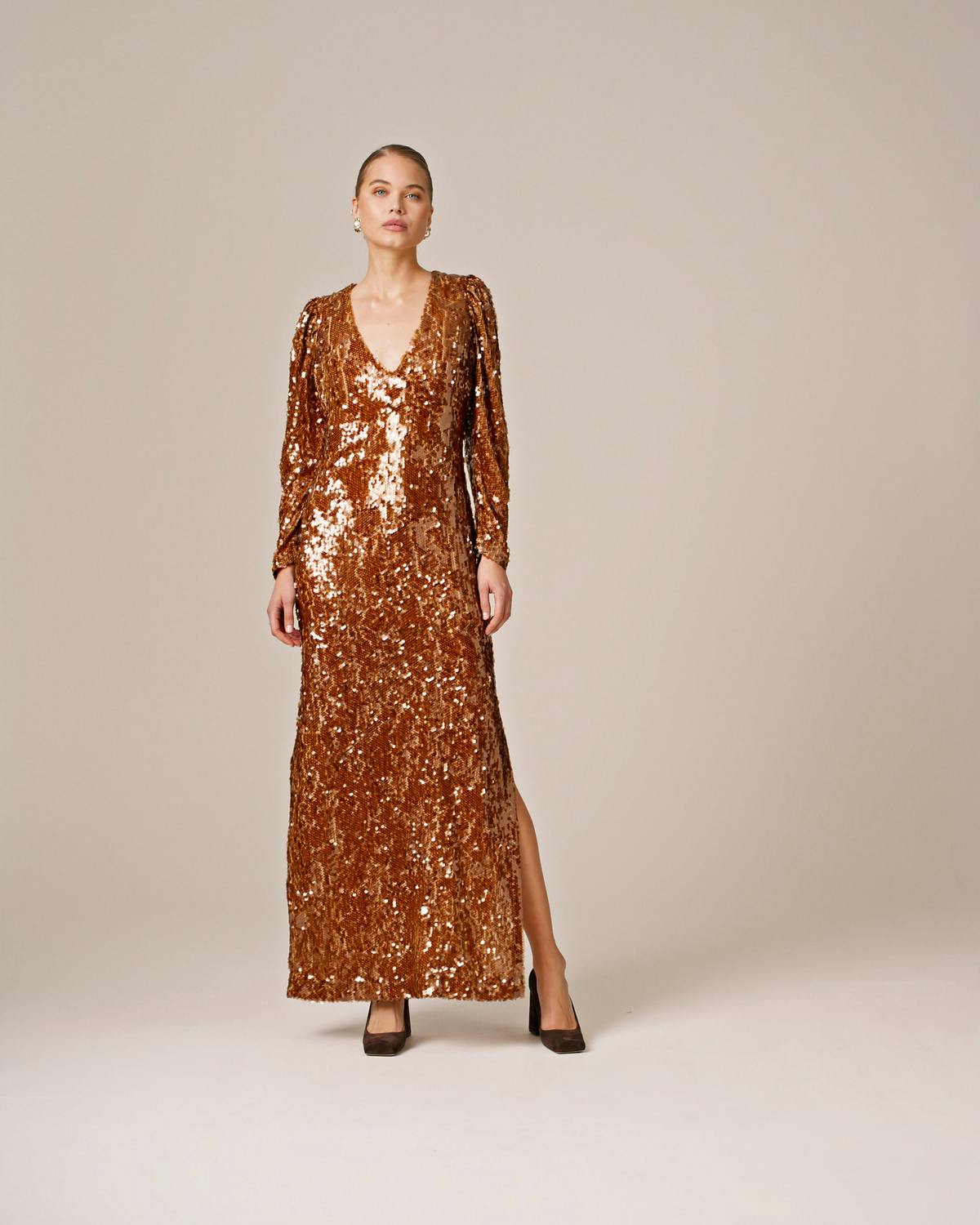 Sequins Maxi Dress, Golden. Image #2