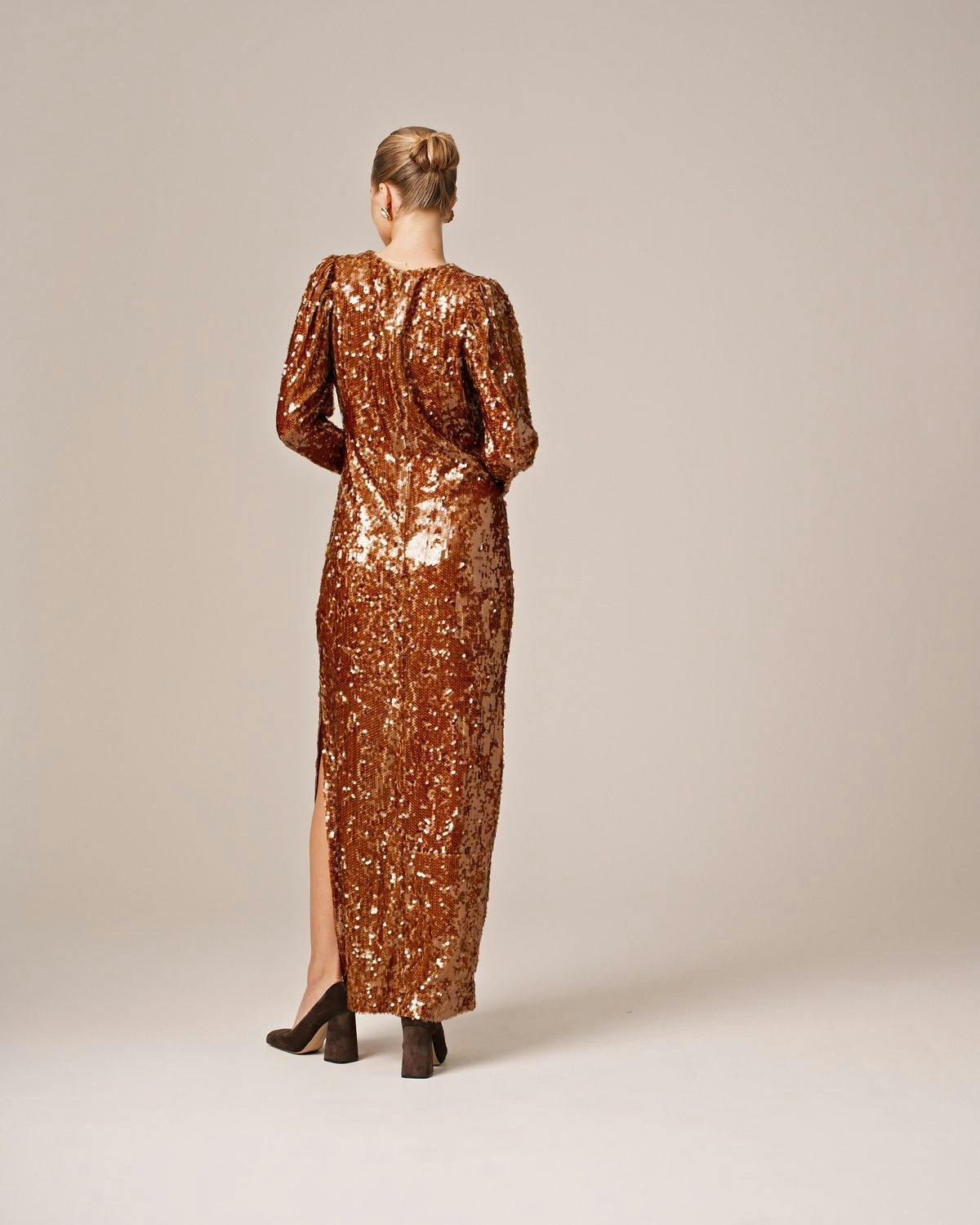 Sequins Maxi Dress, Golden. Image #3